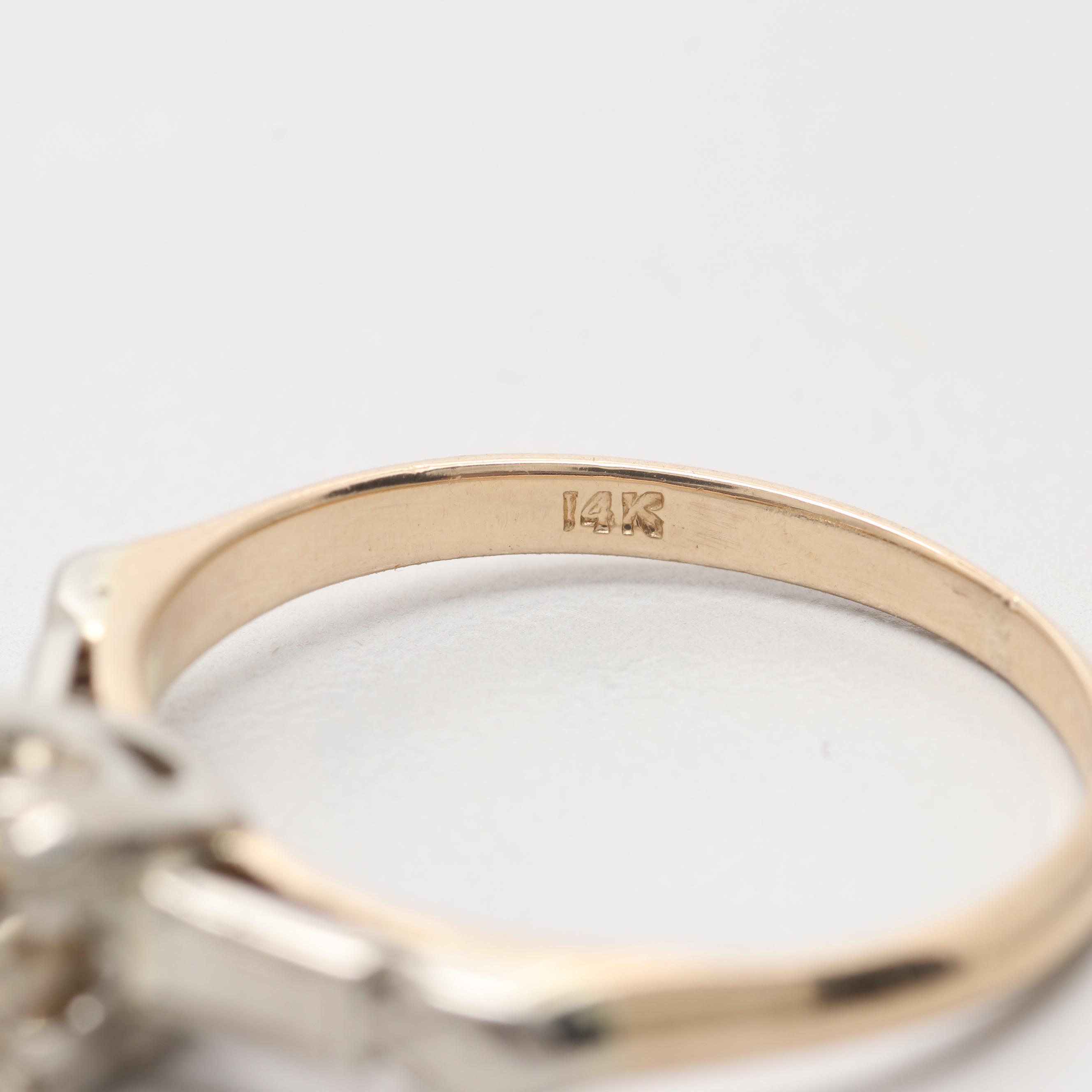 14K Yellow Gold Diamond Ring with White Gold Accents