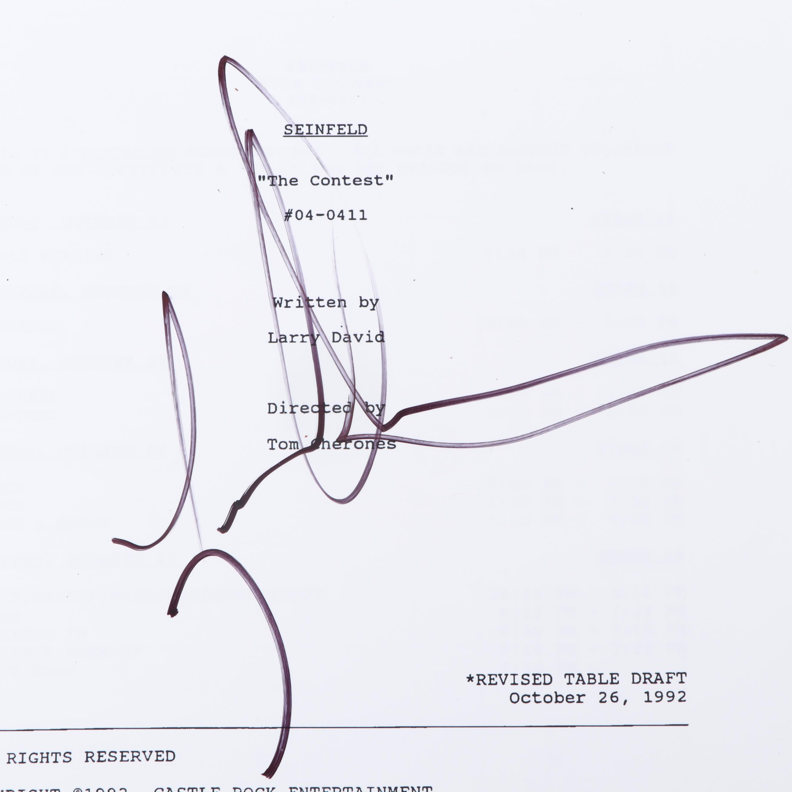 Jason Alexander Autographed "Seinfeld: The Contest" Script - Beckett COA