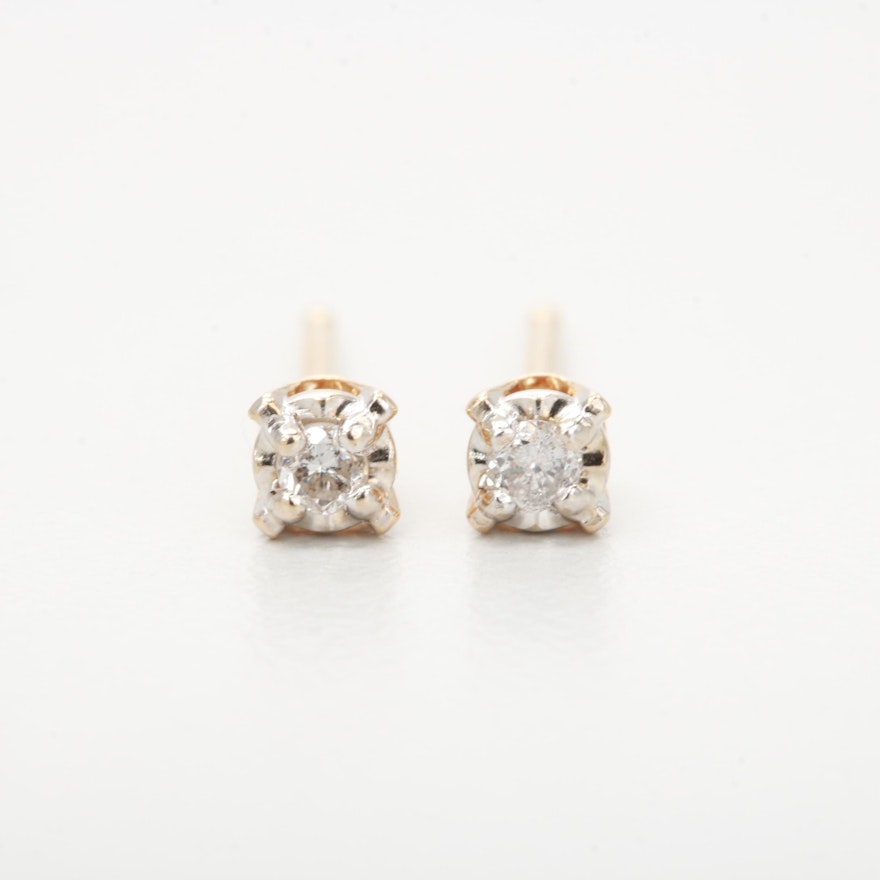 14K Yellow Gold Diamond Stud Earrings