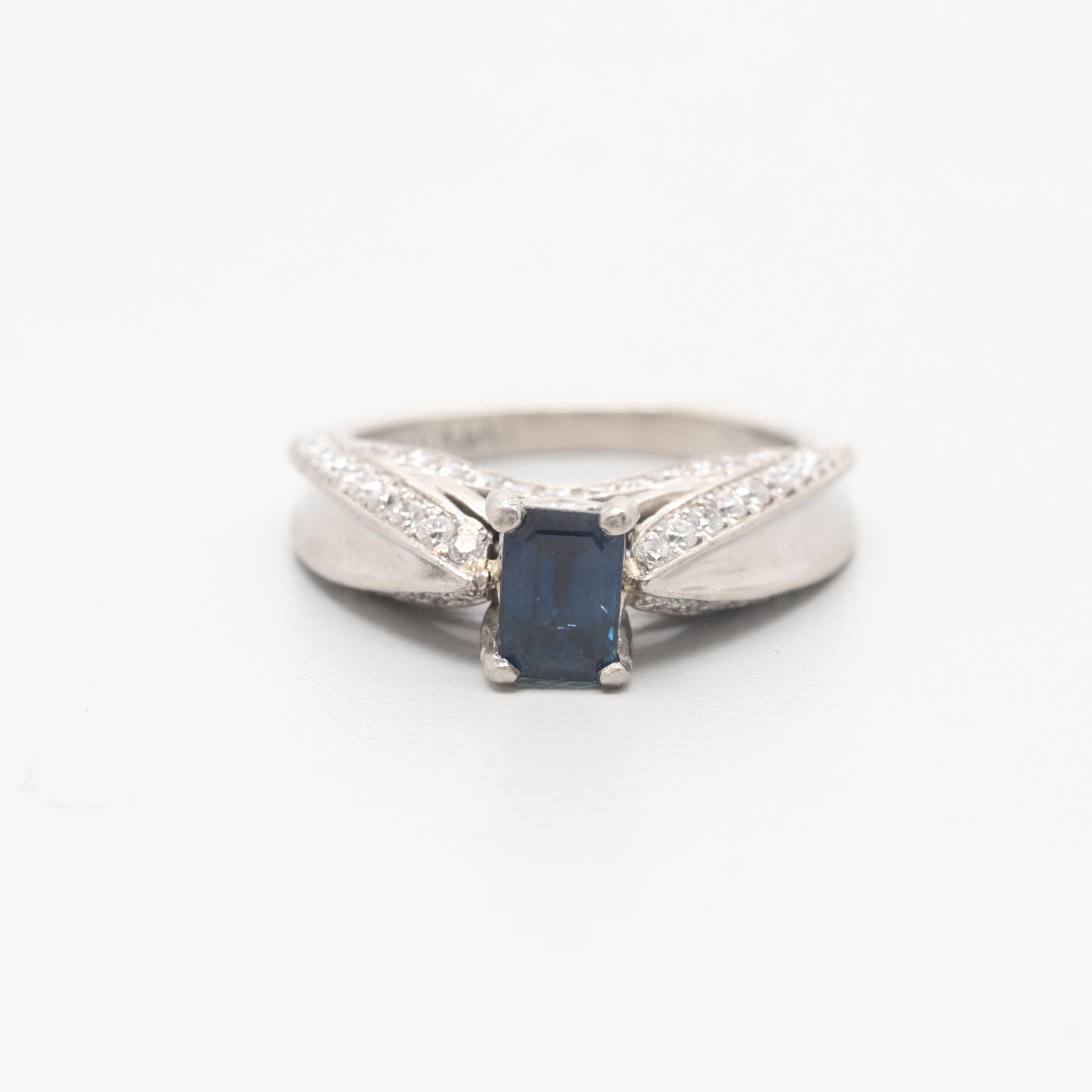 Palladium Sapphire and Diamond Ring