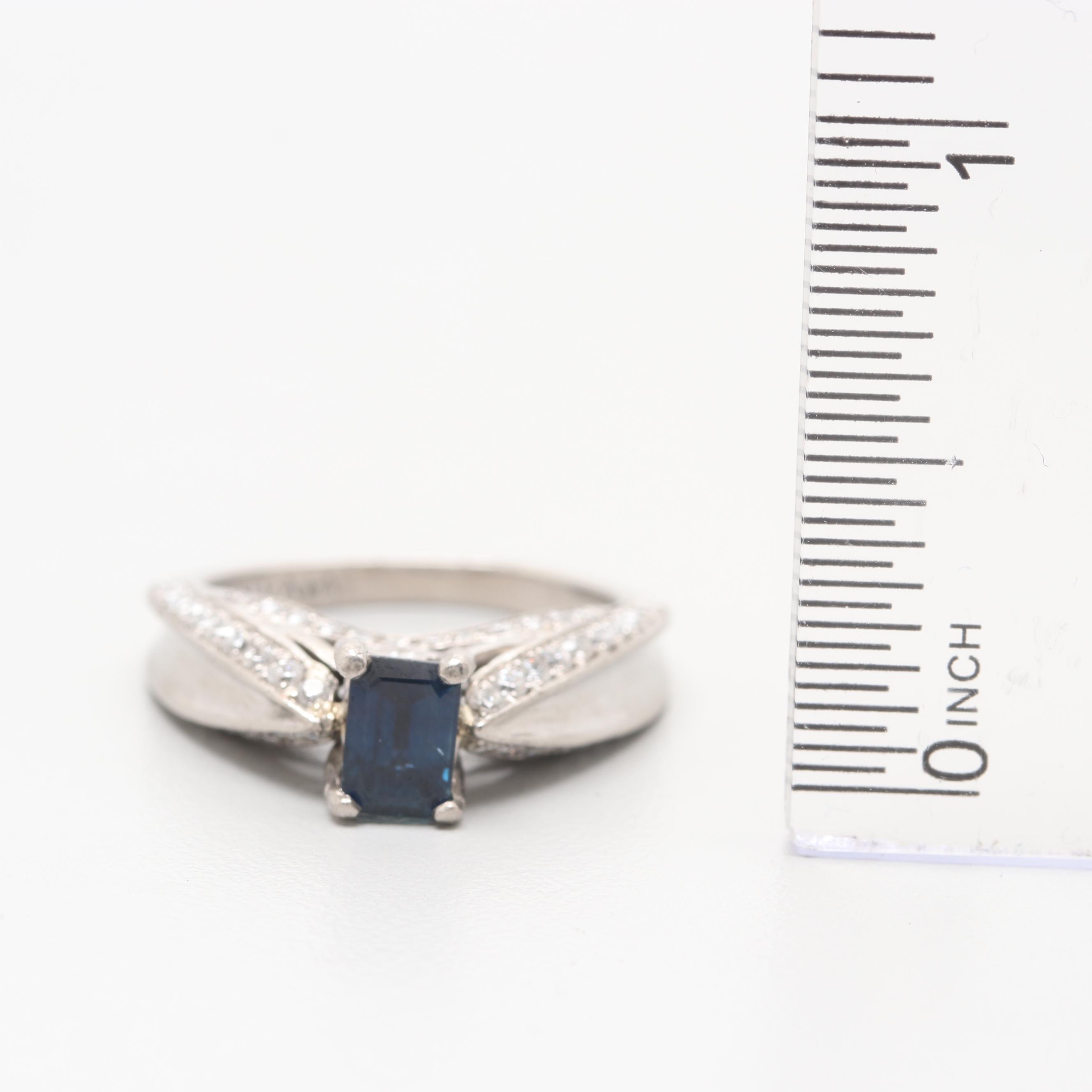 Palladium Sapphire and Diamond Ring