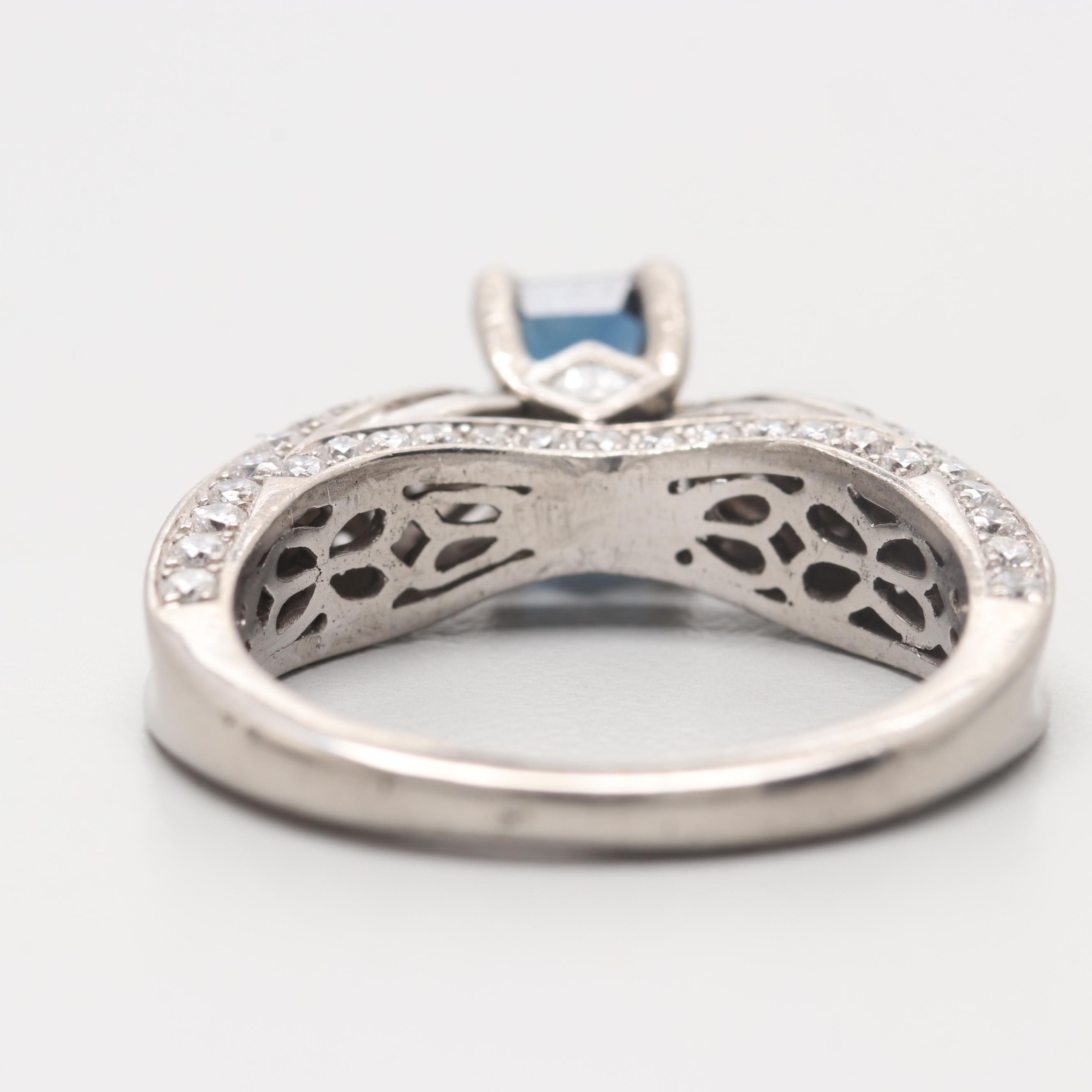 Palladium Sapphire and Diamond Ring