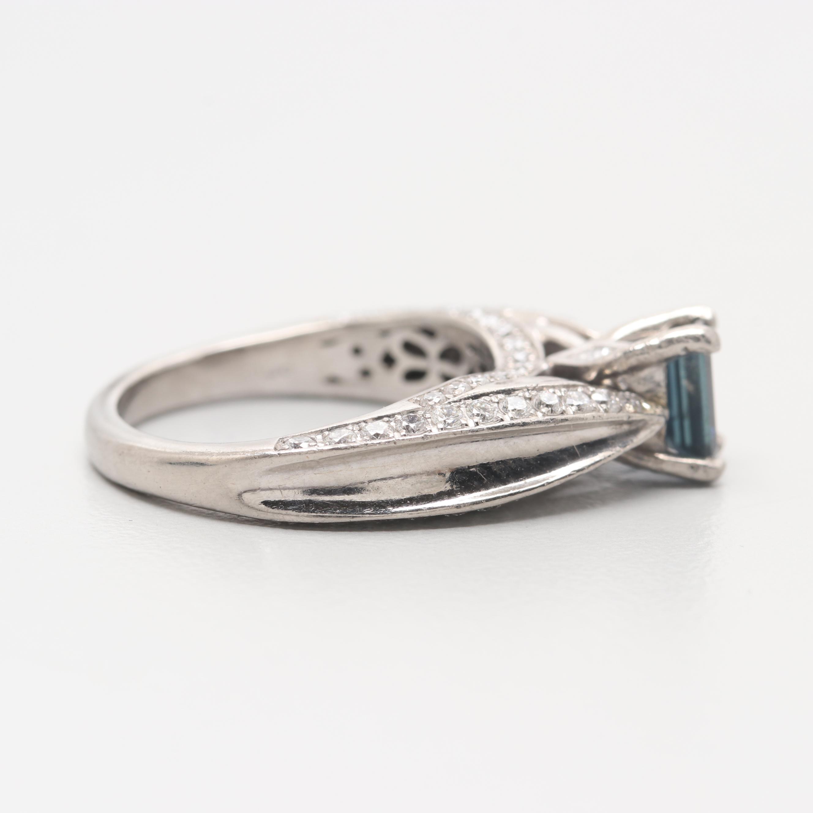 Palladium Sapphire and Diamond Ring