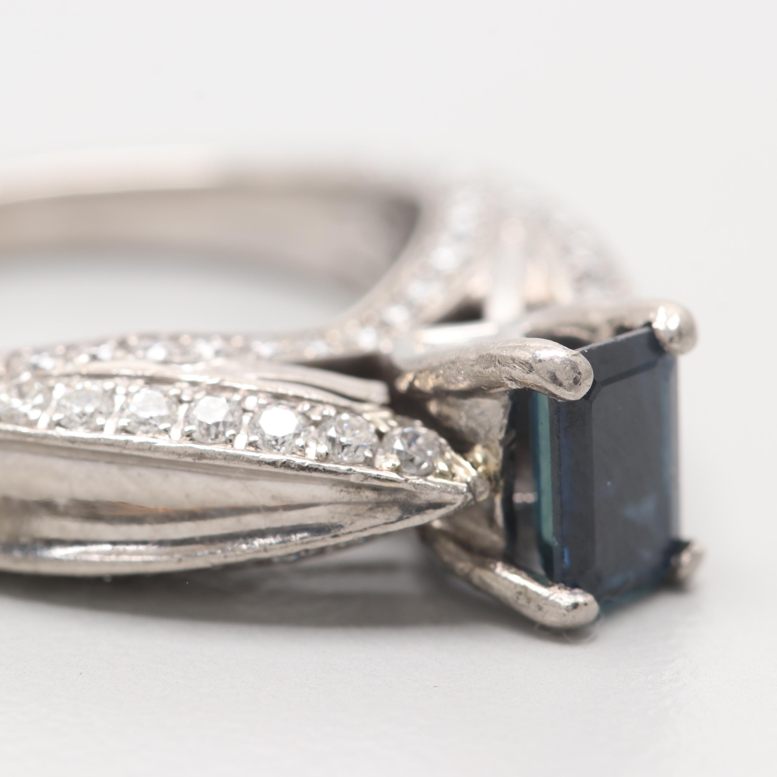 Palladium Sapphire and Diamond Ring