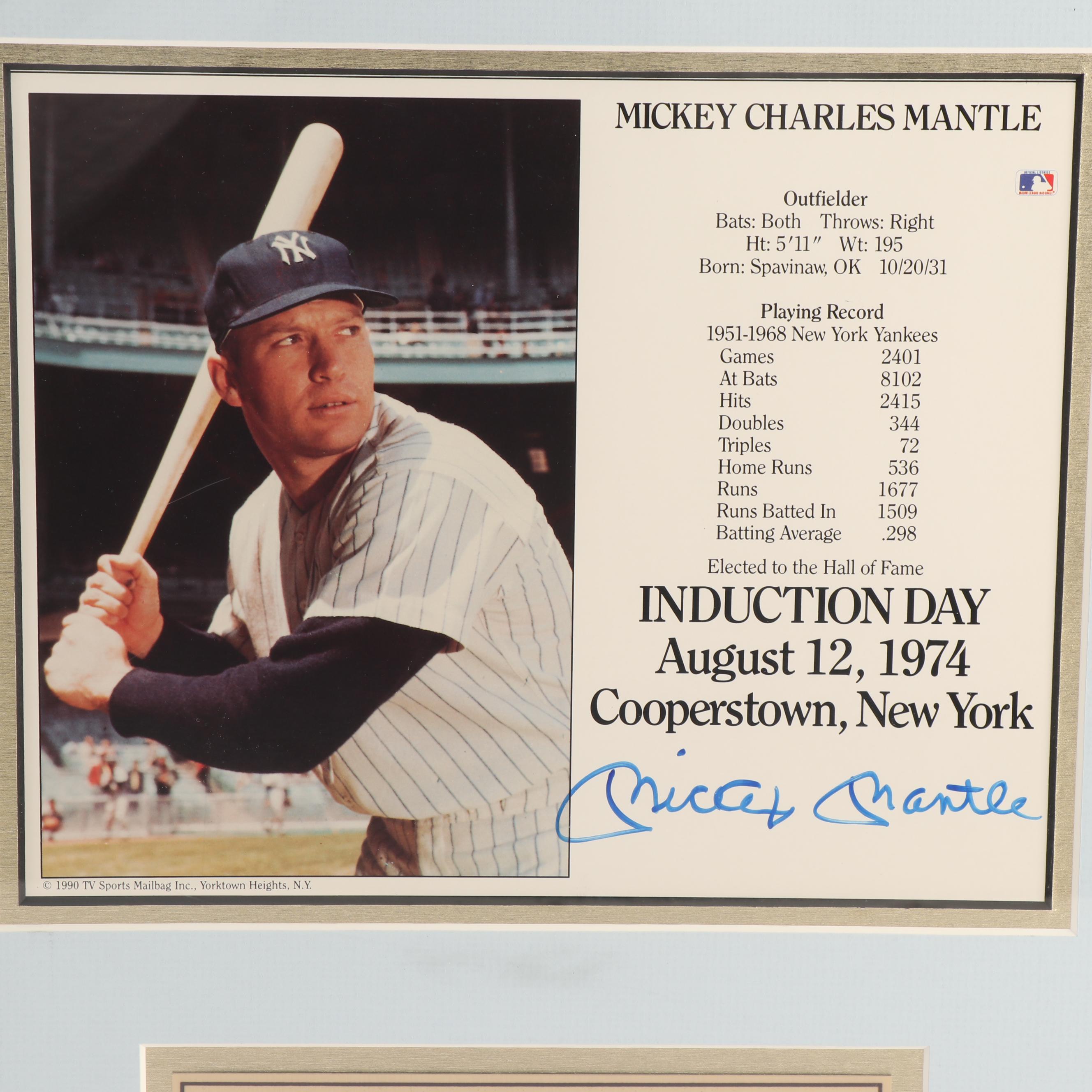 Mickey Mantle Autographed Hall of Fame Induction Day Display