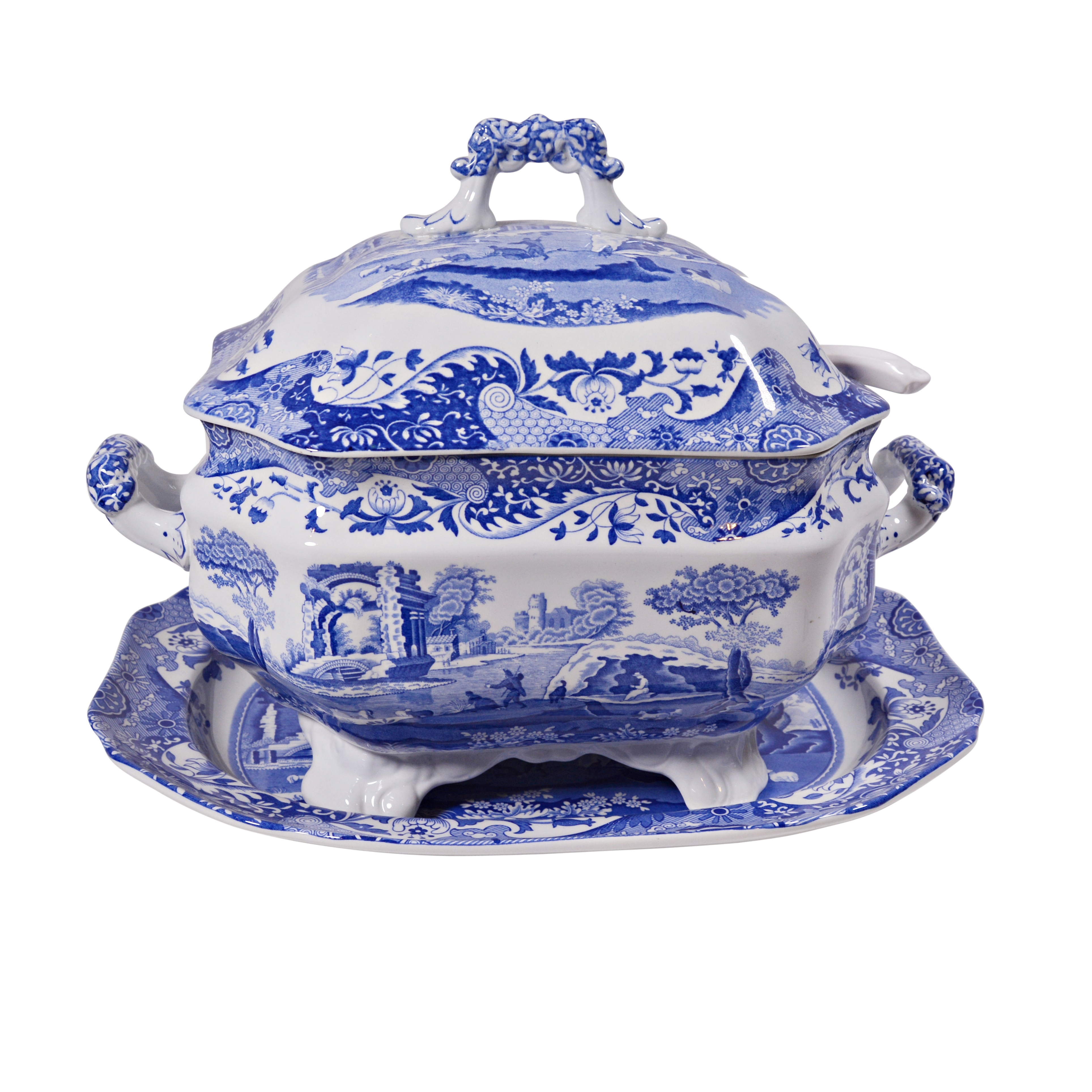 Spode "Blue Italian" Earthenware Lidded Tureen with Ladle and Underplate