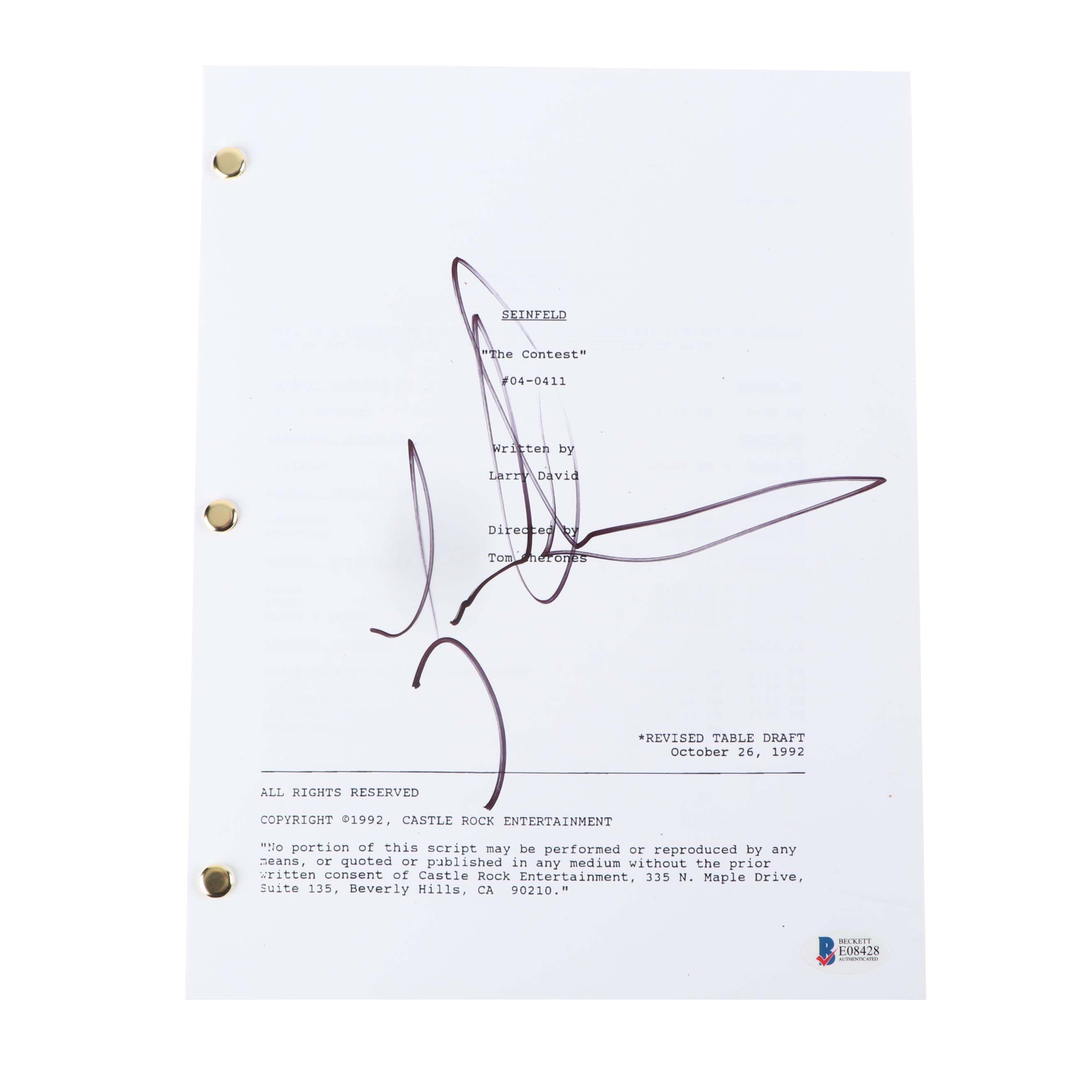 Jason Alexander Autographed "Seinfeld: The Contest" Script - Beckett COA