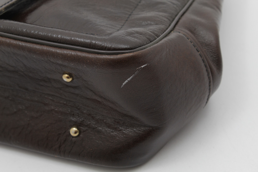 Vintage Brown Leather Handbag with Gold Tone Chain