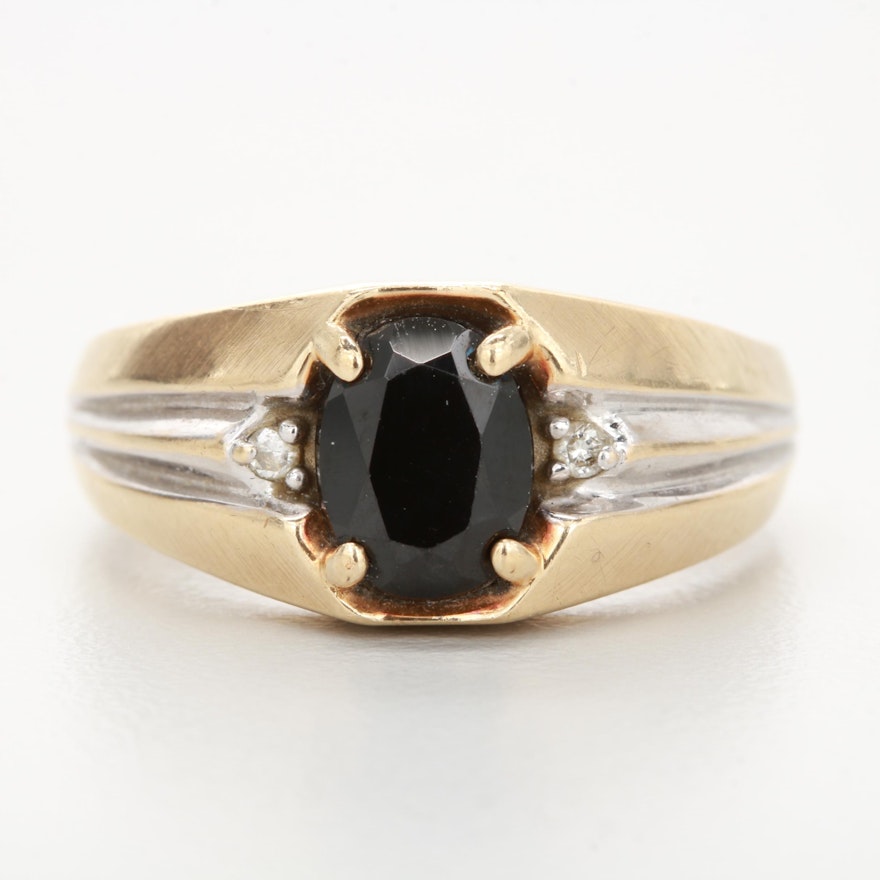 10K Yellow Gold and Black Cubic Zirconia and Diamond Ring