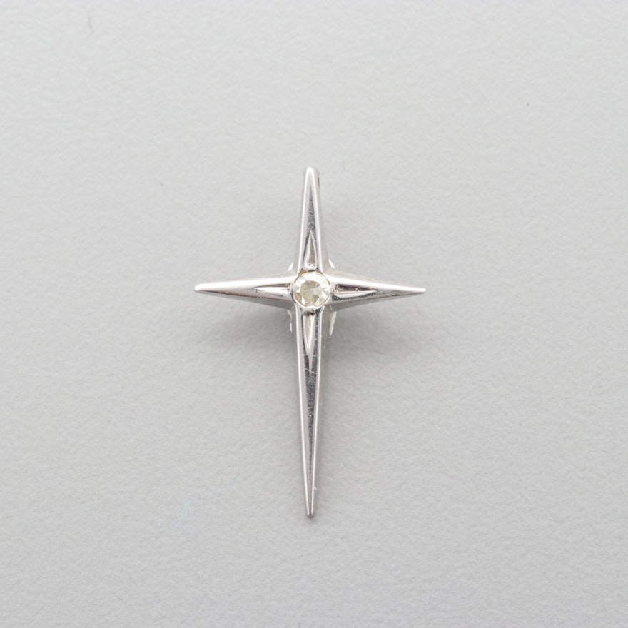 14K White Gold Diamond Cross Pendant