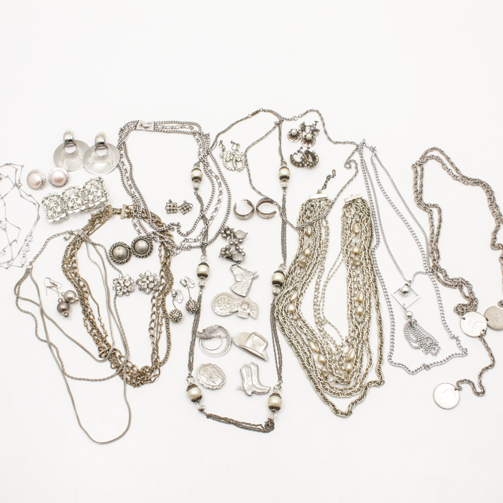 Silver Tone Costume Jewelry Assortment