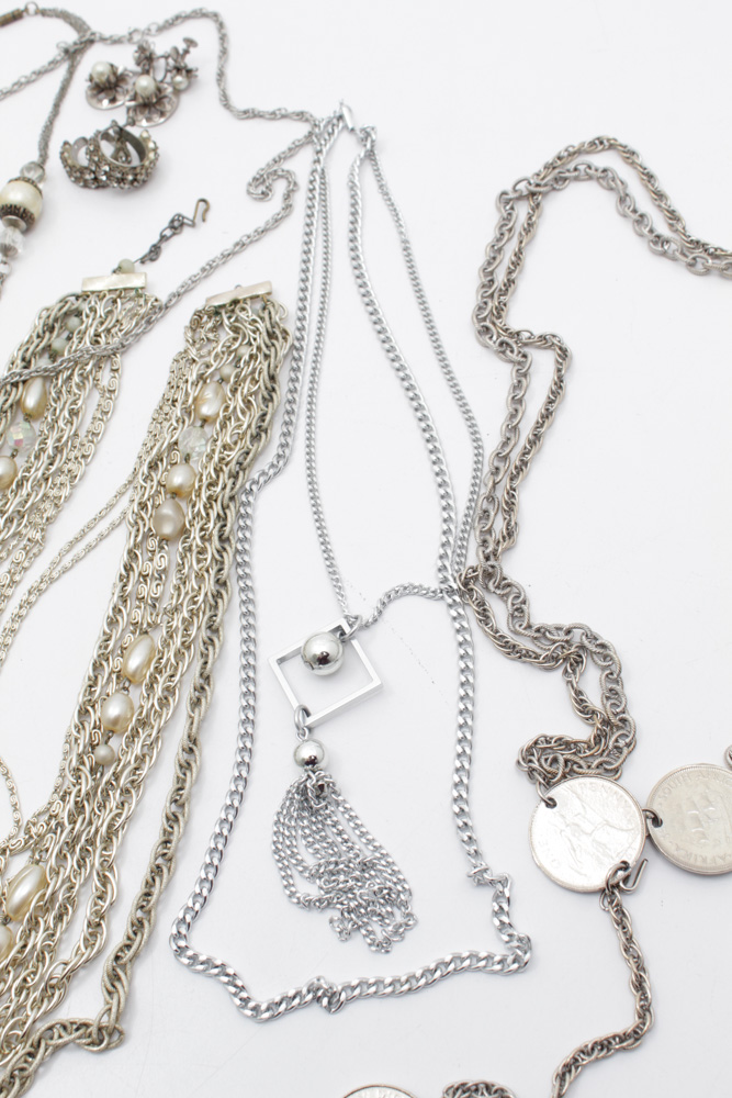 Silver Tone Costume Jewelry Assortment