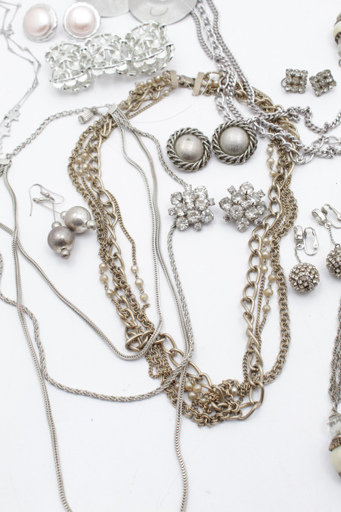 Silver Tone Costume Jewelry Assortment