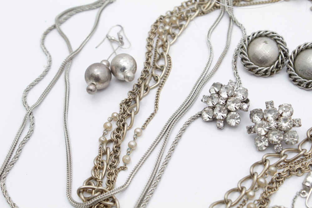 Silver Tone Costume Jewelry Assortment