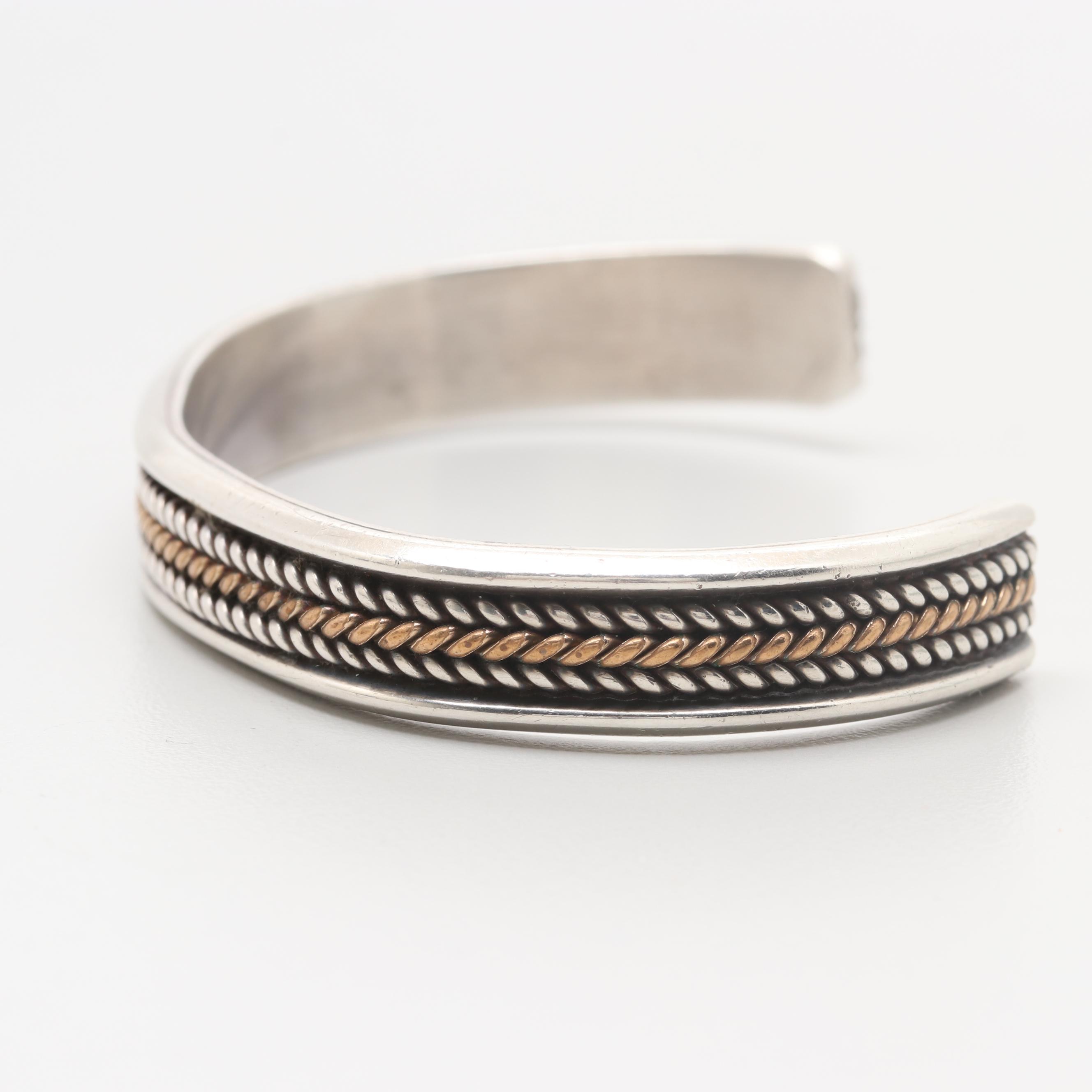 Daniel Mike Navajo Diné Sterling Silver Cuff Bracelet with Gold Filled Accents