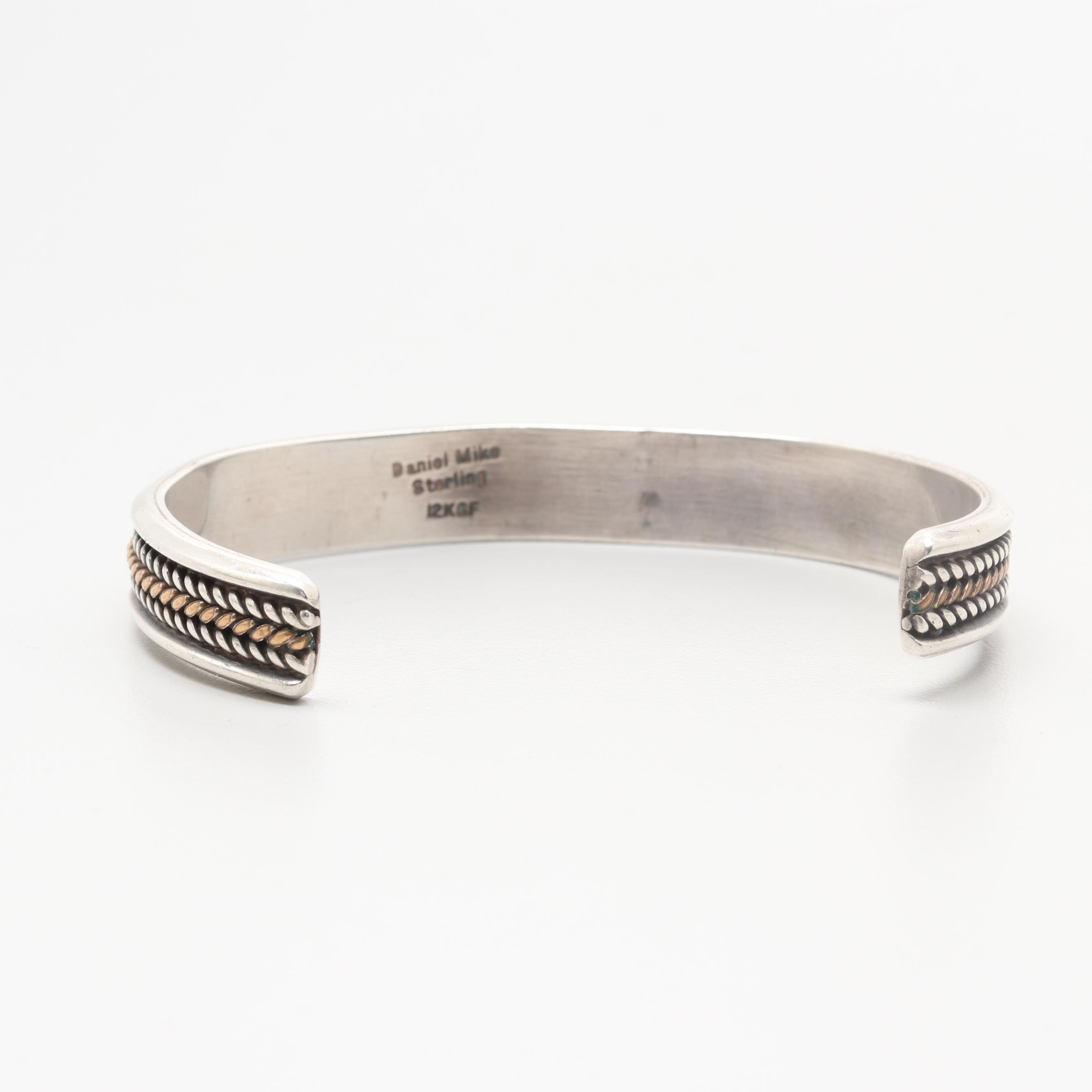 Daniel Mike Navajo Diné Sterling Silver Cuff Bracelet with Gold Filled Accents