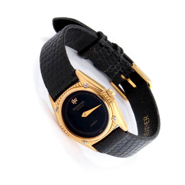 Raymond Weil "Othello" 18K Yellow Gold Electroplate and Black Leather Watch