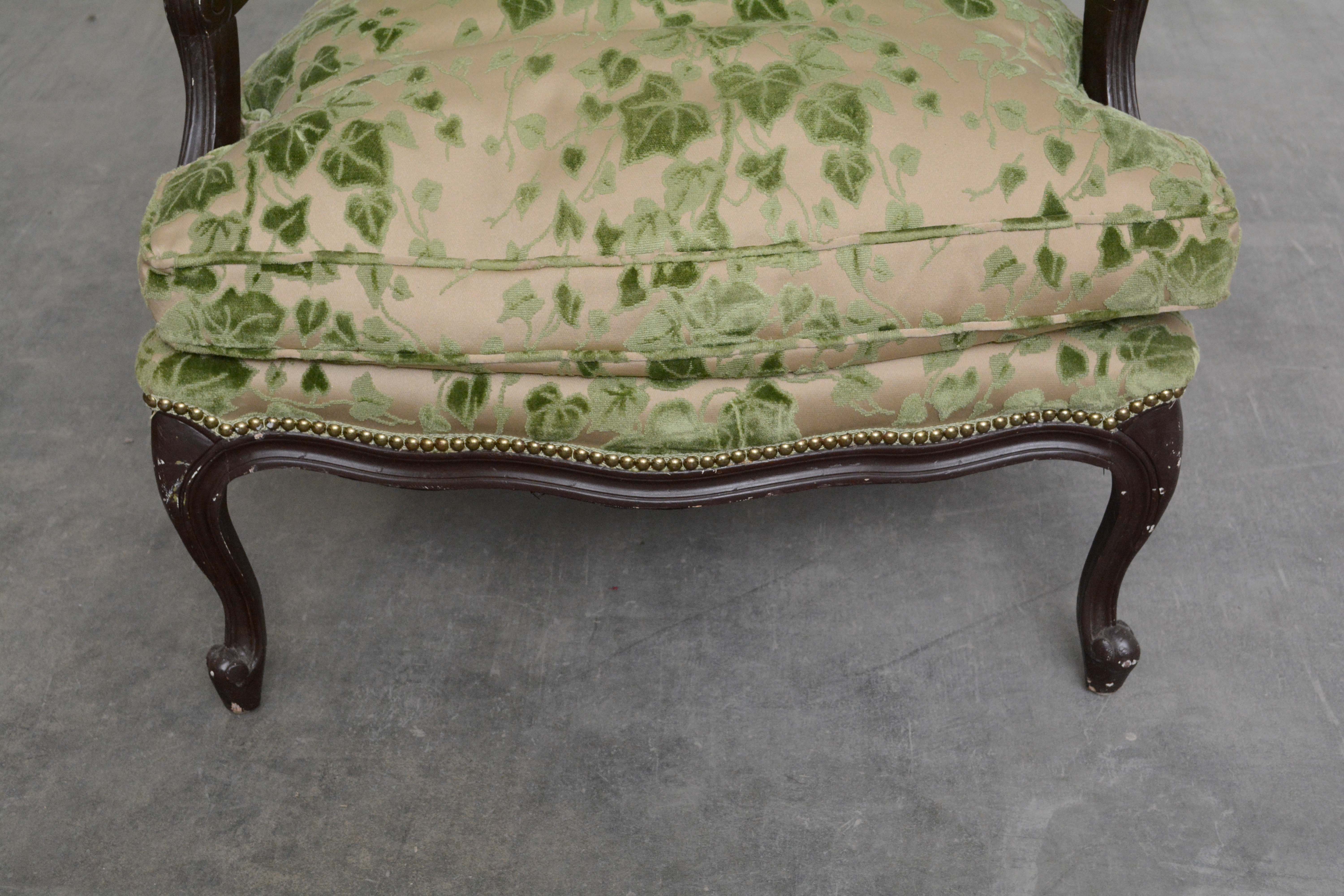 Louis XV Style Upholstered Armchair and Ottoman, Mid 20th Century