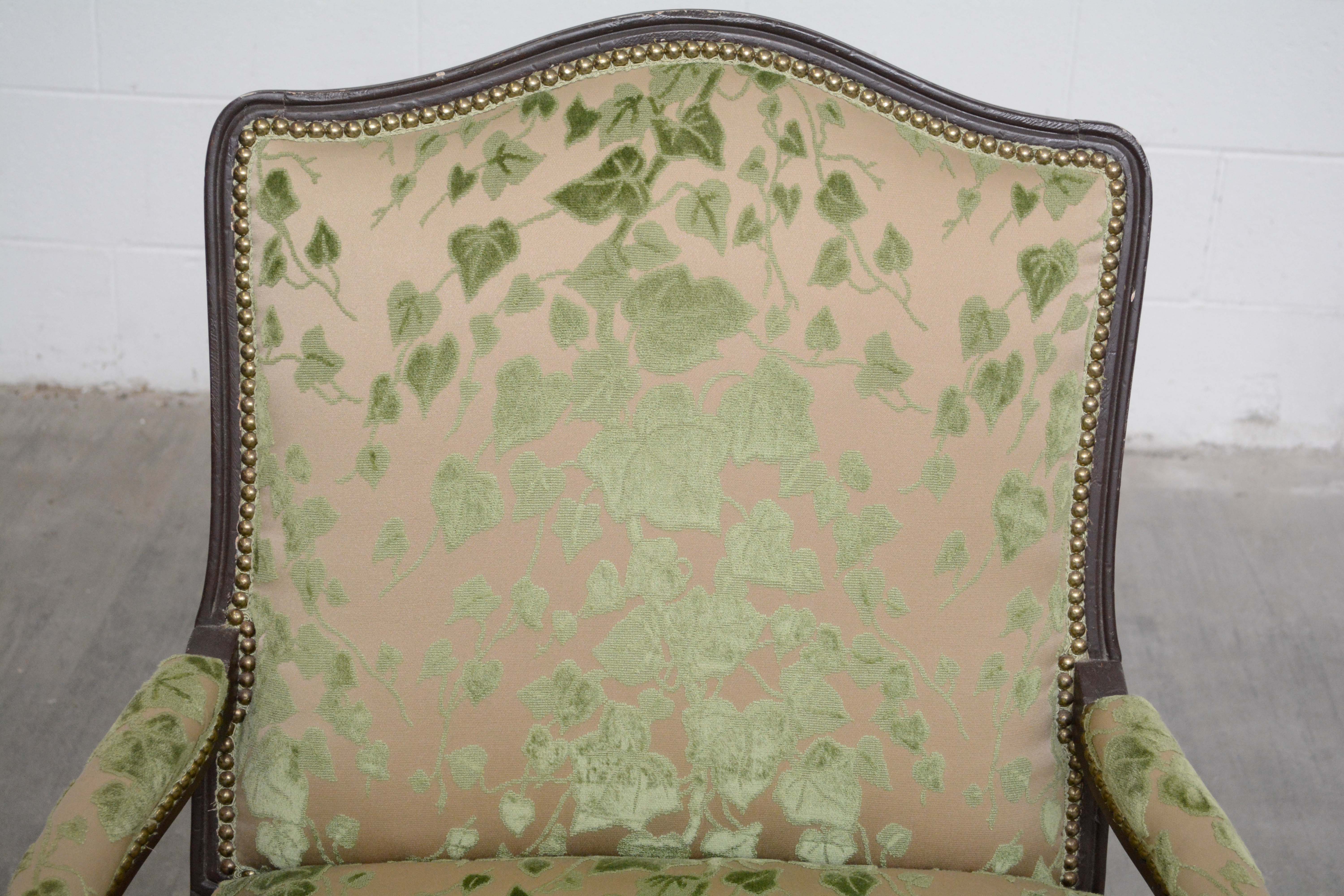 Louis XV Style Upholstered Armchair and Ottoman, Mid 20th Century