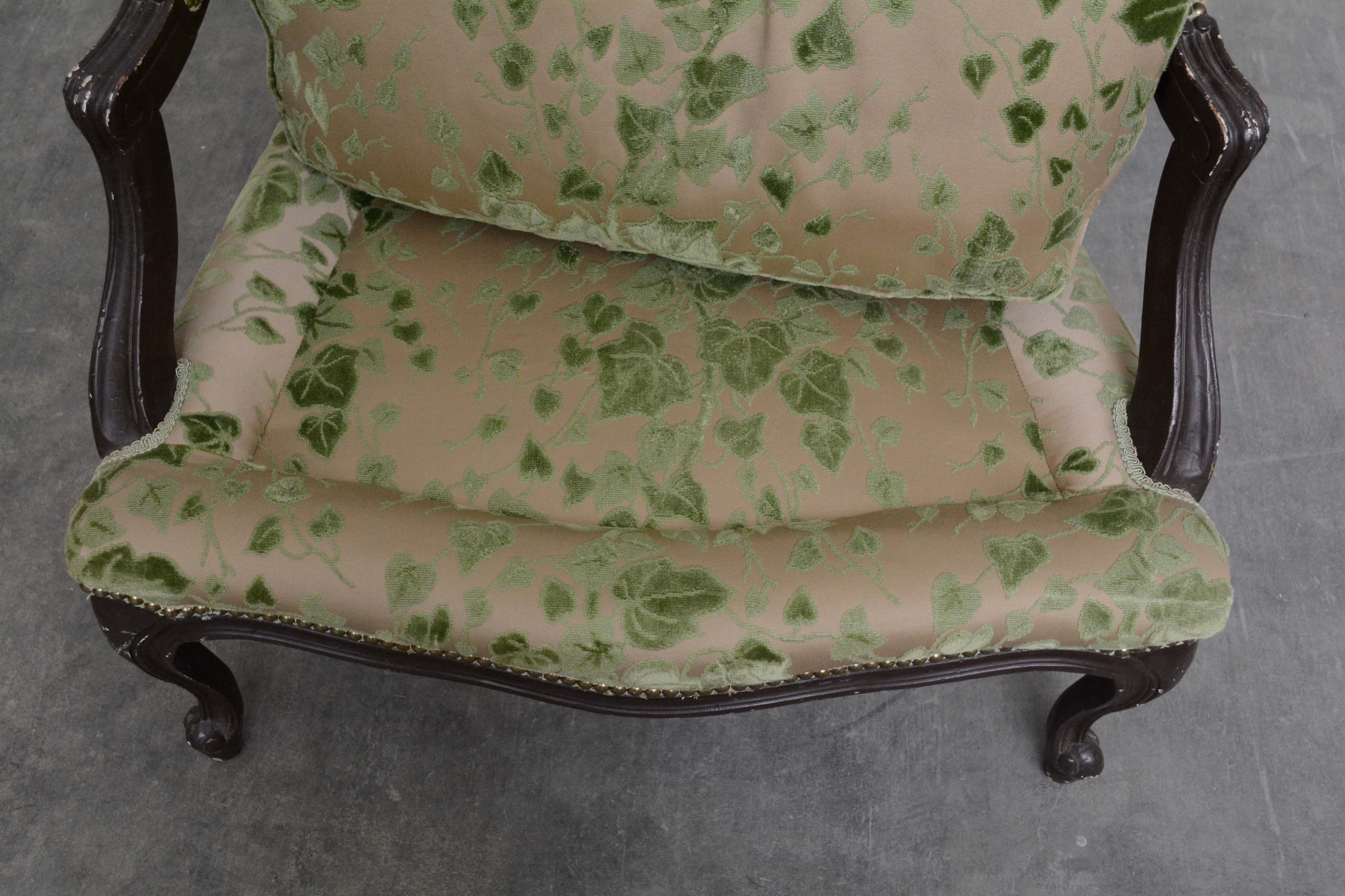 Louis XV Style Upholstered Armchair and Ottoman, Mid 20th Century