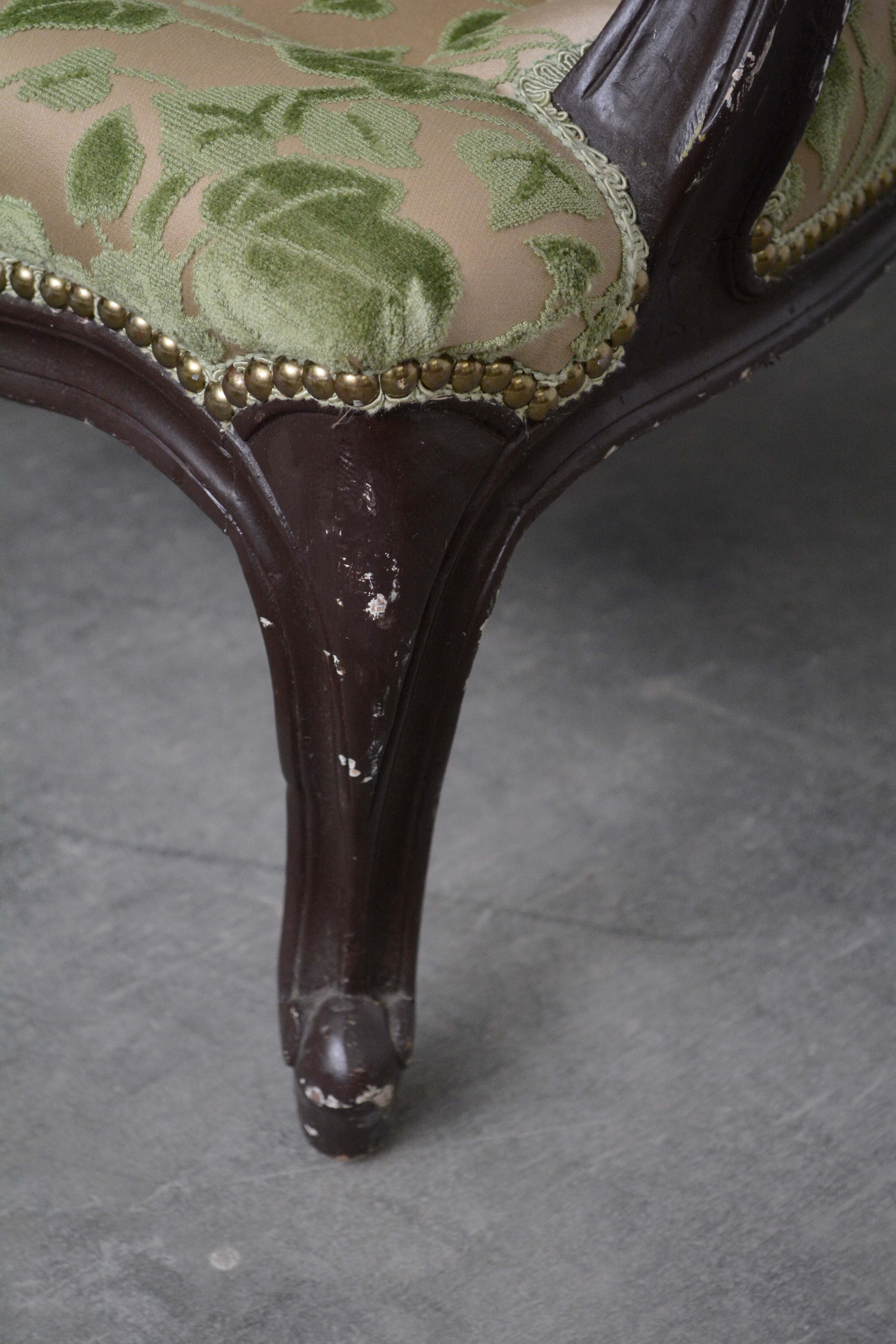 Louis XV Style Upholstered Armchair and Ottoman, Mid 20th Century