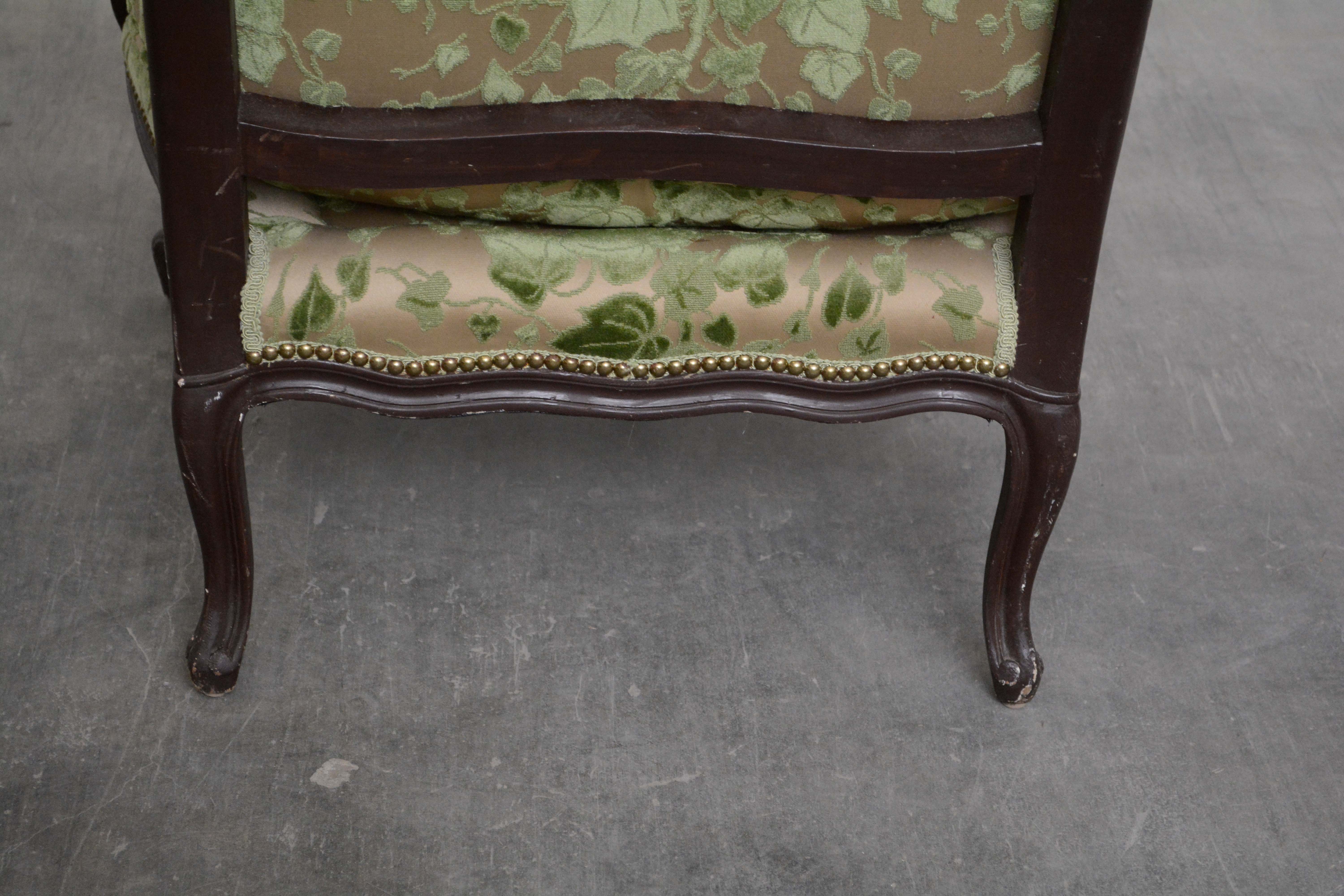 Louis XV Style Upholstered Armchair and Ottoman, Mid 20th Century