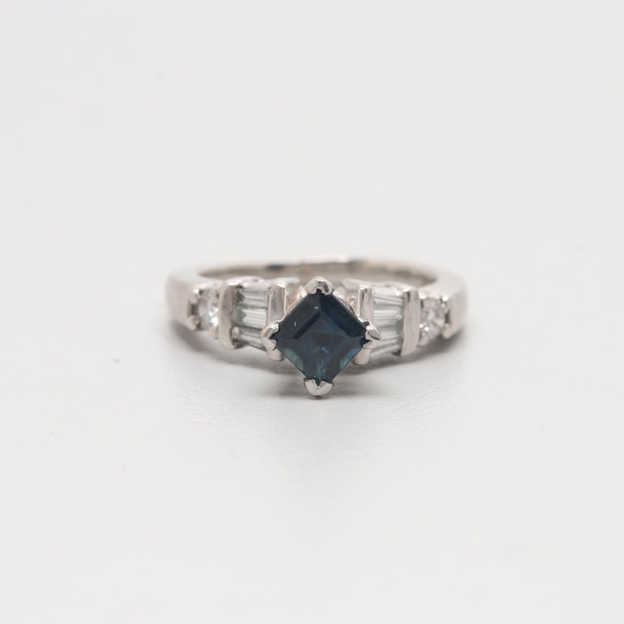 Platinum Sapphire and Diamond Ring