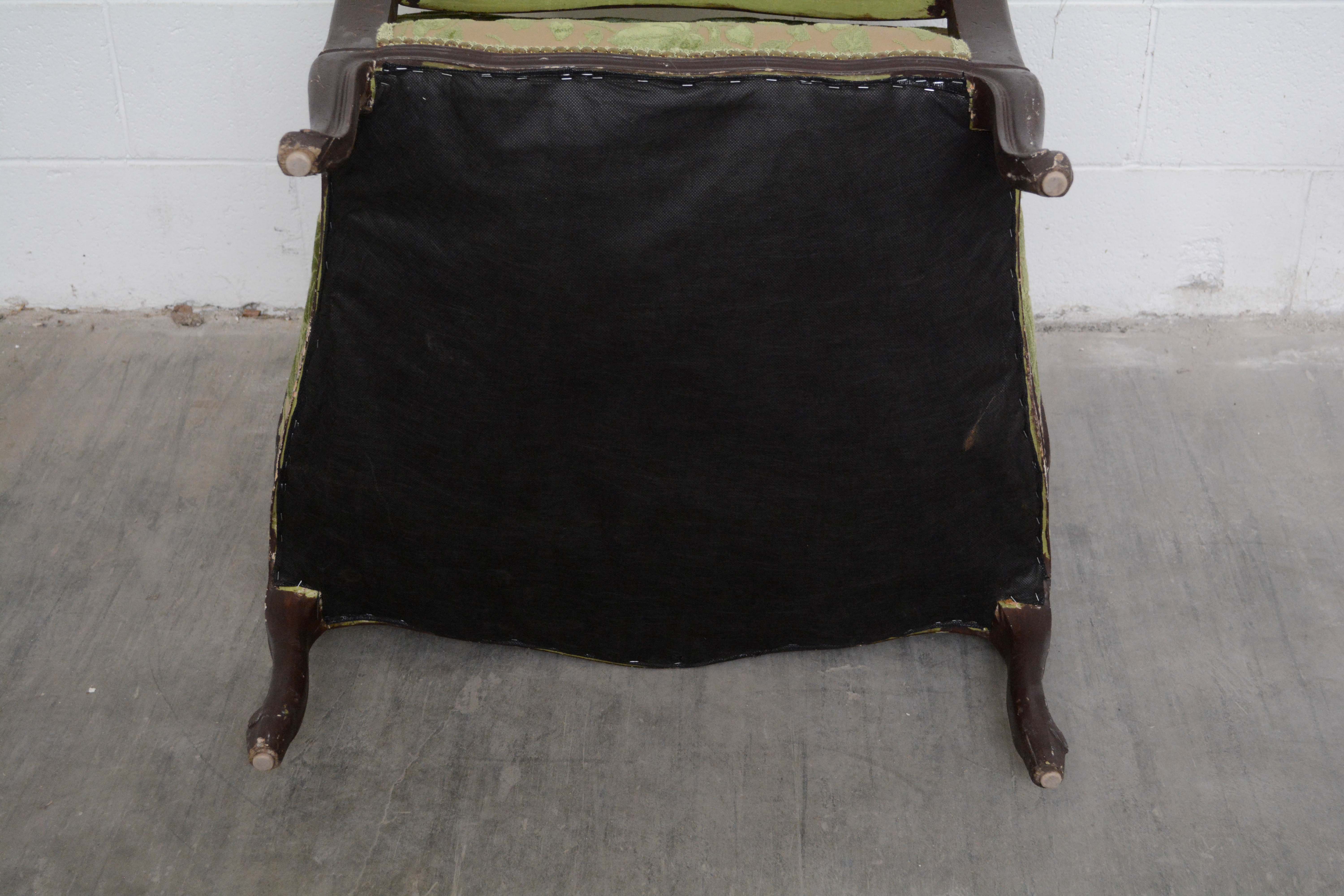 Louis XV Style Upholstered Armchair and Ottoman, Mid 20th Century