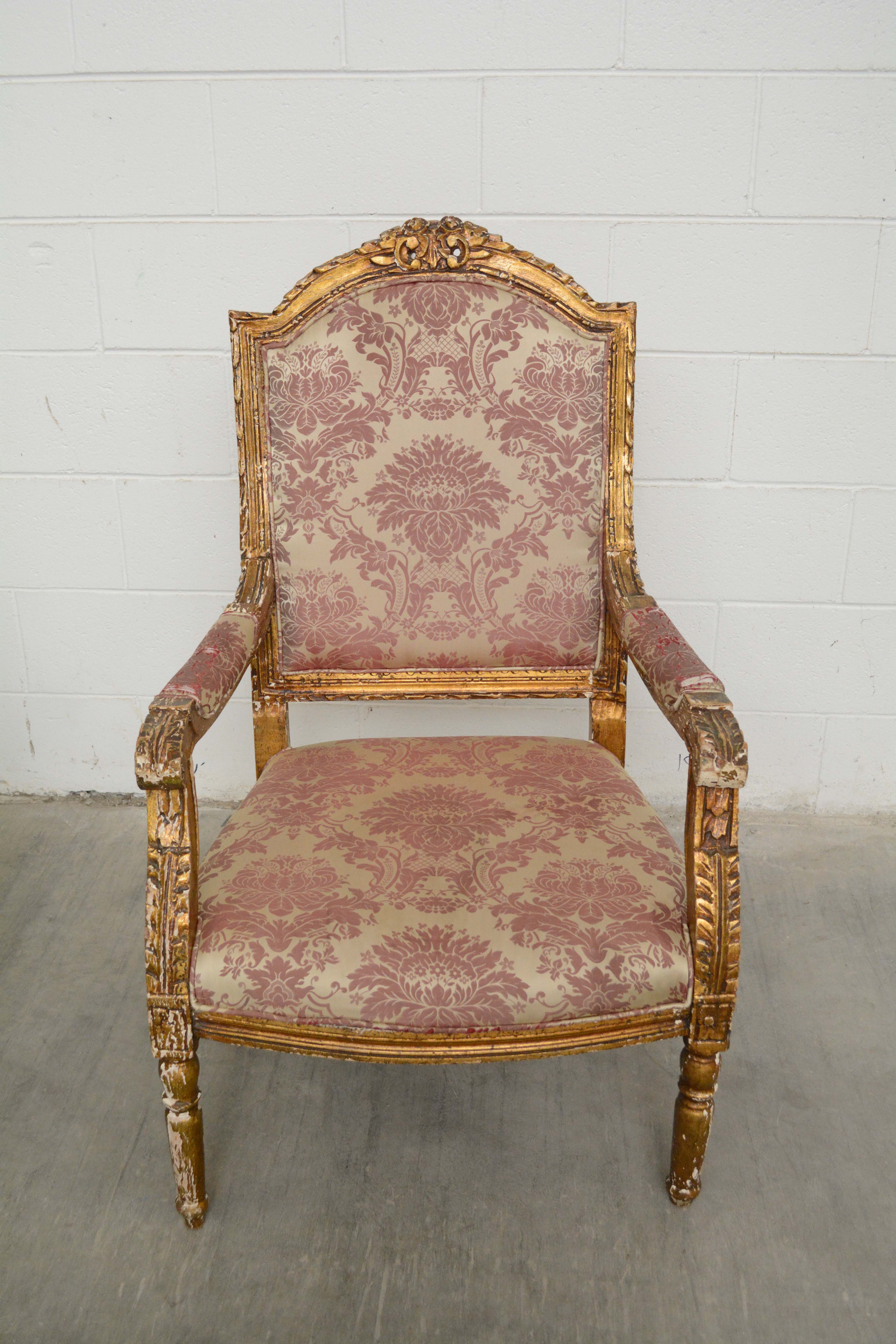 Louis XVI Style Painted Wood and Upholstered Armchairs, Mid 20th Century
