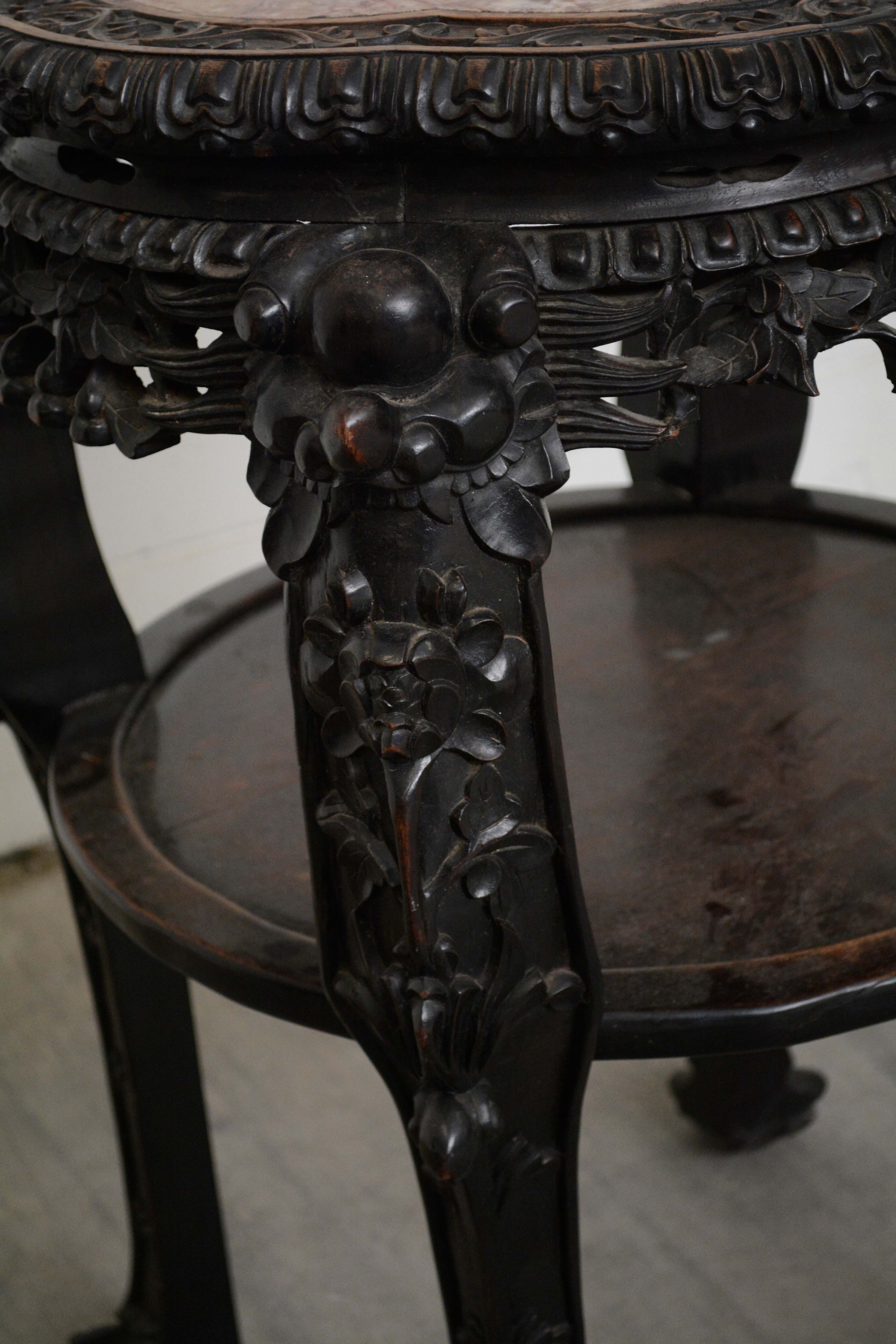 Chinese Carved Wood and Marble Plant Stand, Early/Mid 20th Century
