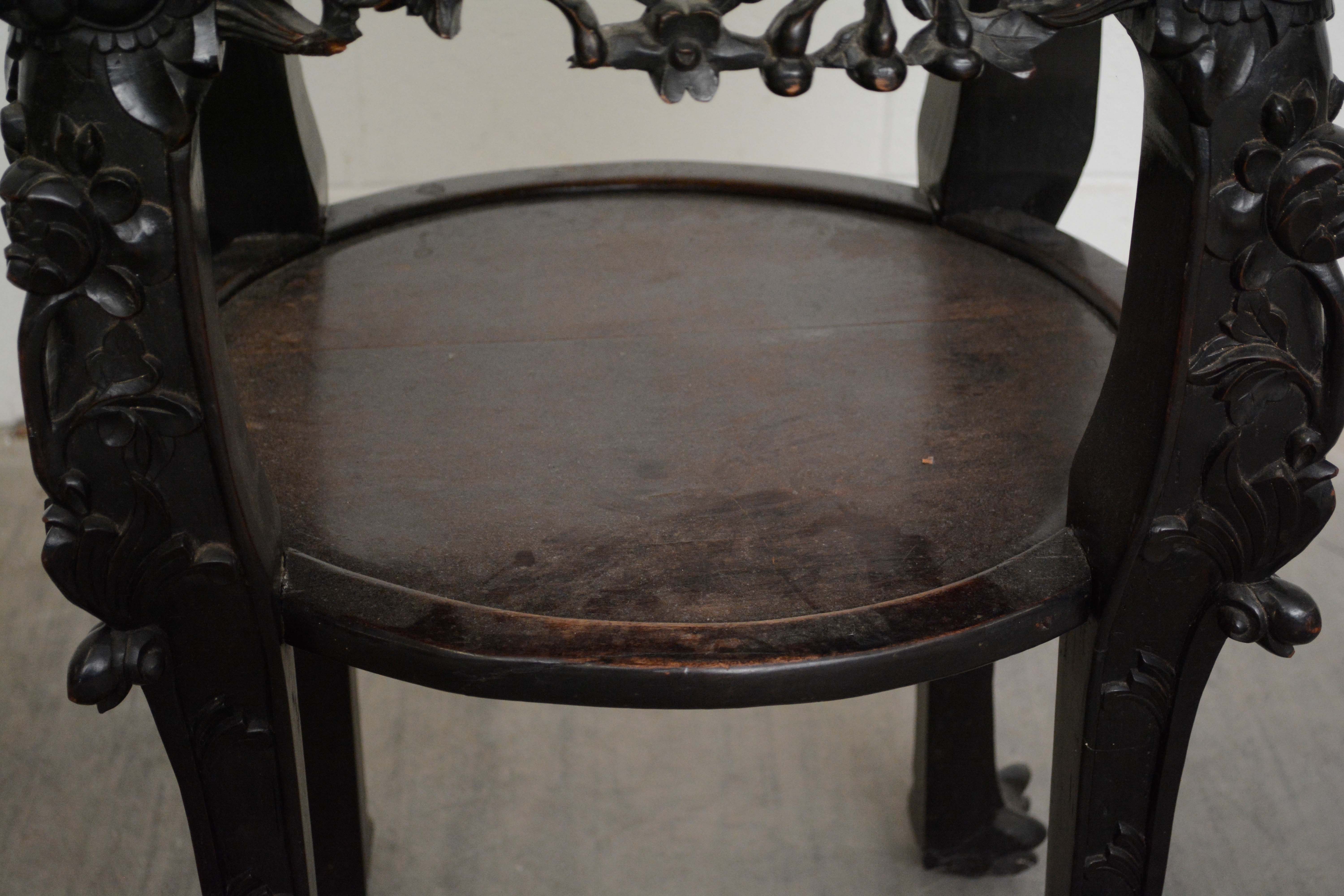 Chinese Carved Wood and Marble Plant Stand, Early/Mid 20th Century