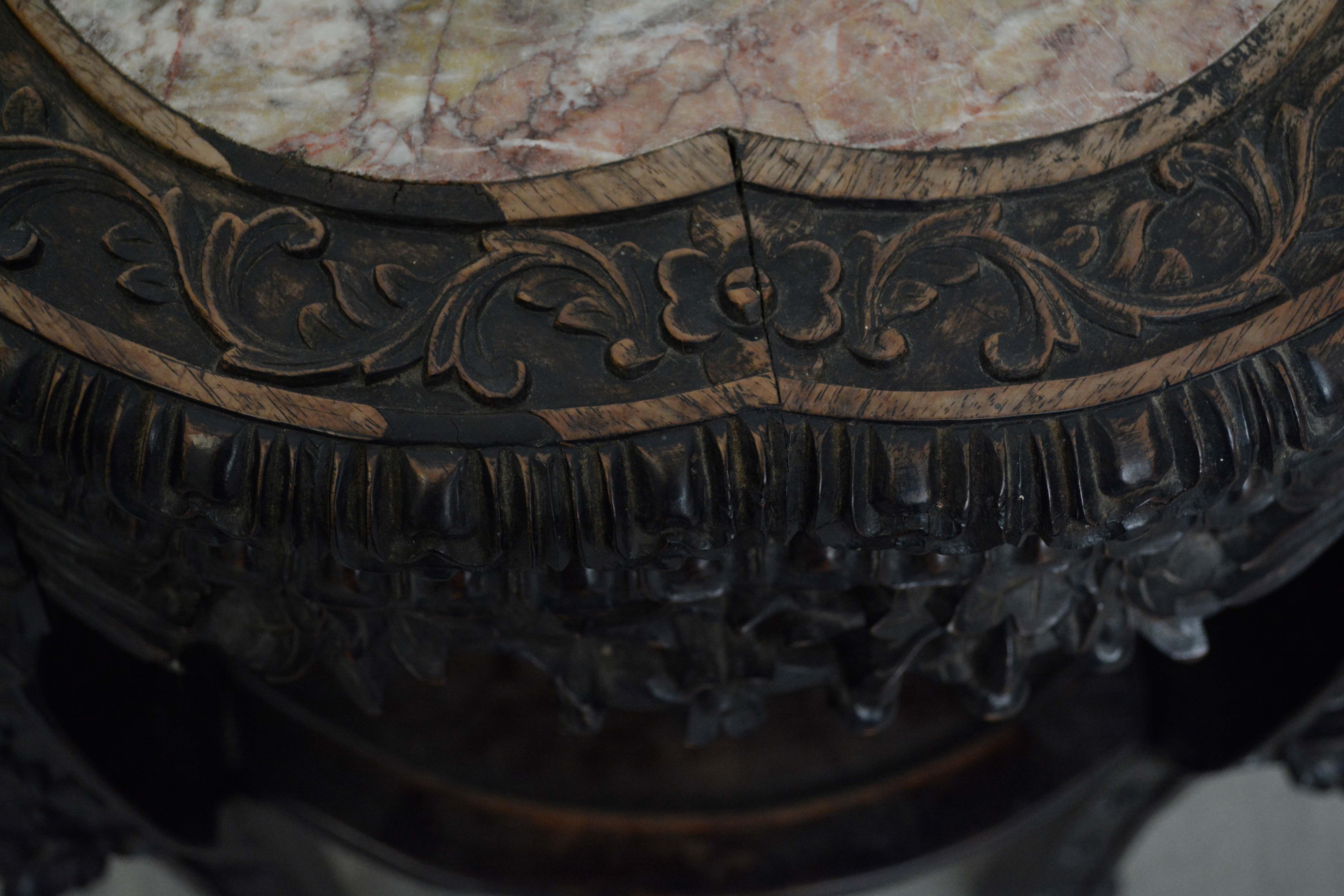 Chinese Carved Wood and Marble Plant Stand, Early/Mid 20th Century