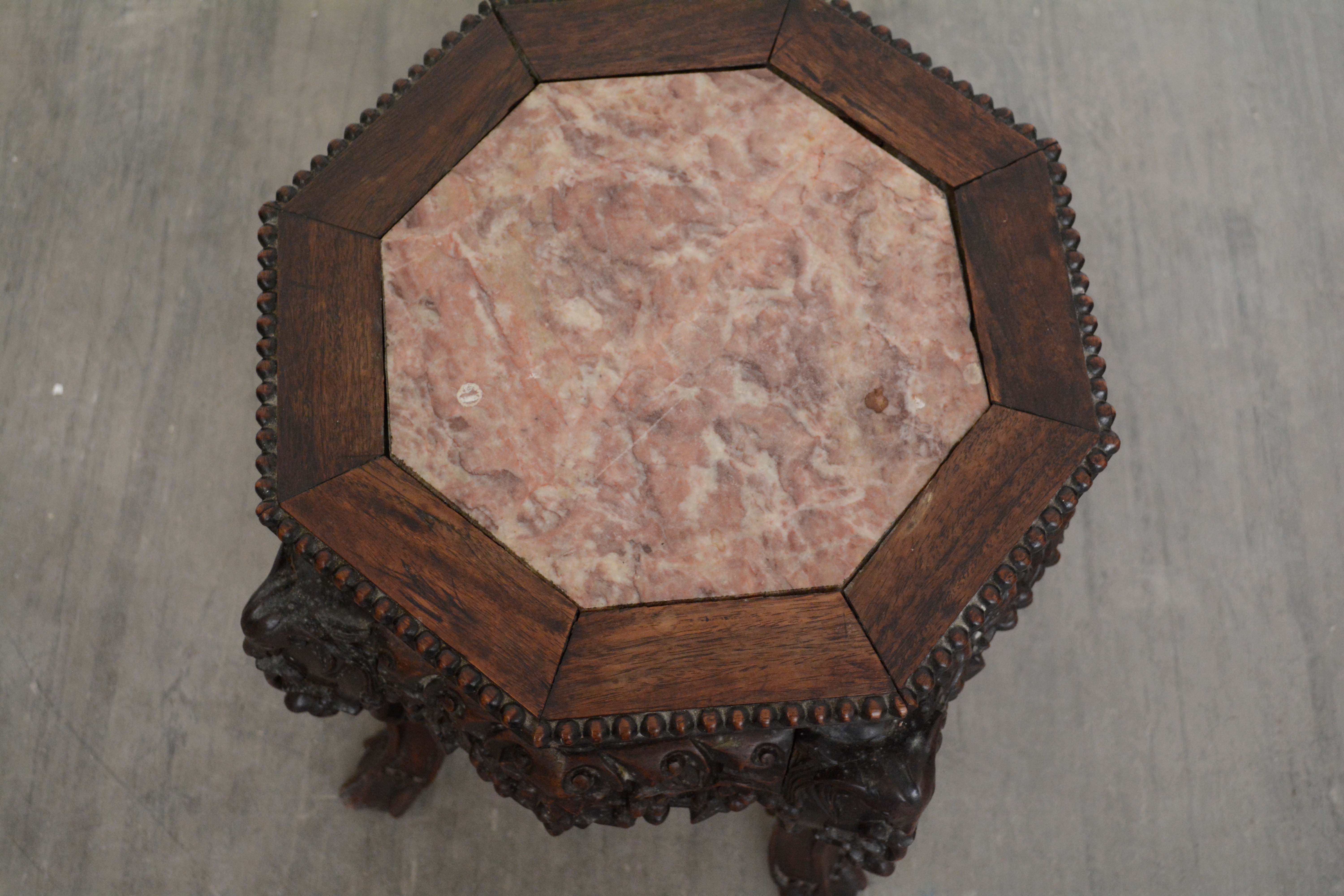 Chinese Carved Wood and Marble Plant Stands, Early/Mid 20th Century