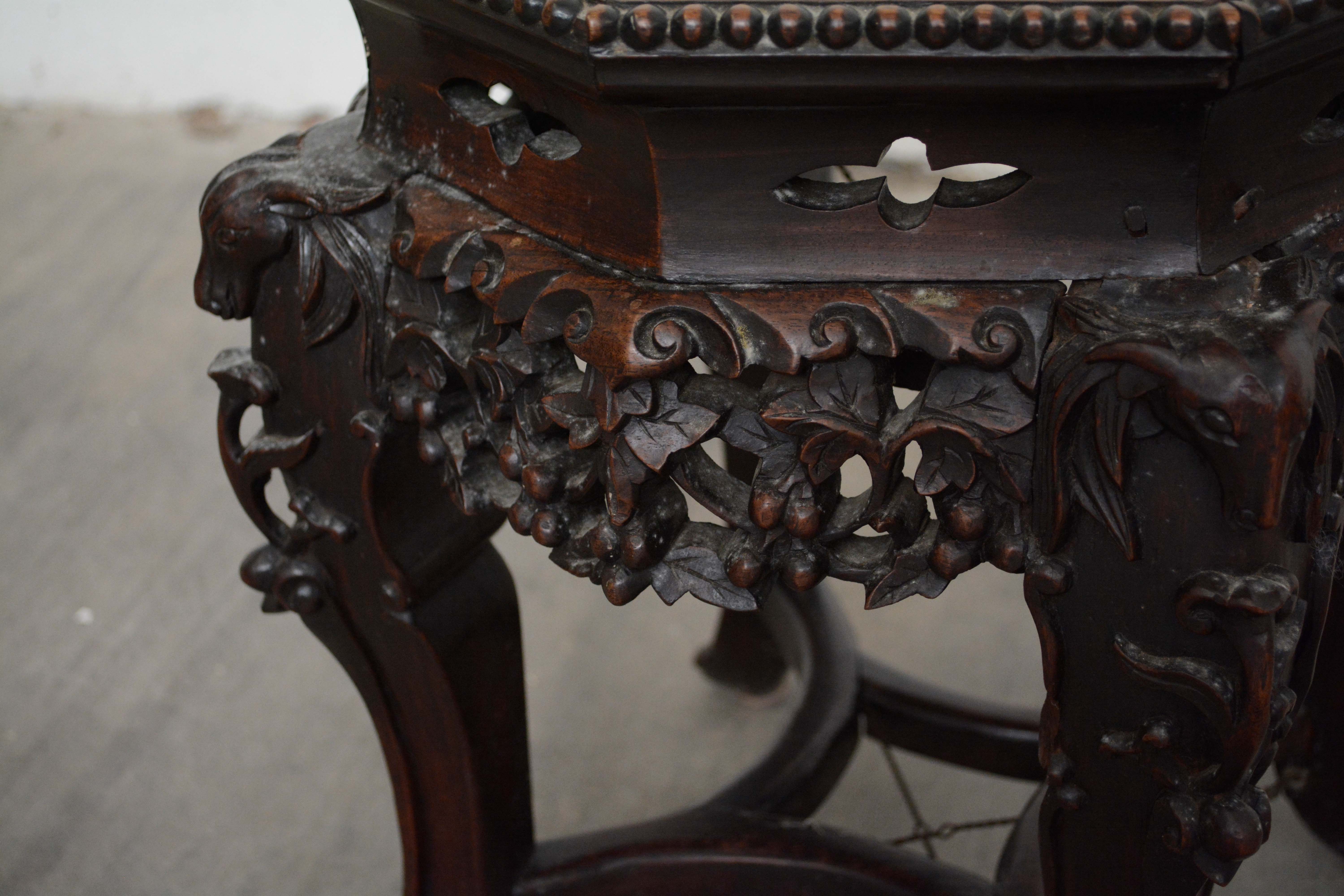 Chinese Carved Wood and Marble Plant Stands, Early/Mid 20th Century