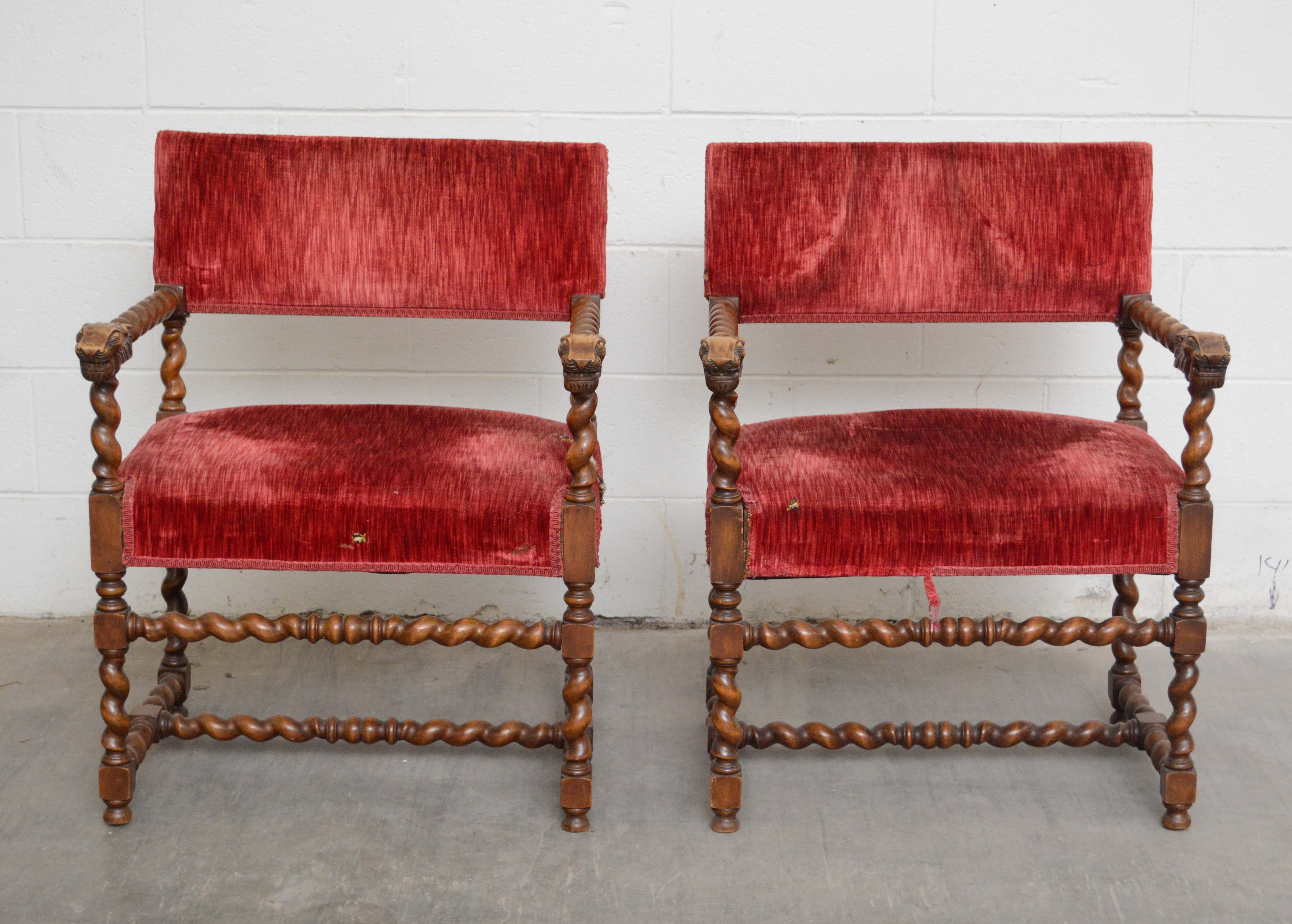 Louis XIII Style Walnut Armchairs, 20th Century