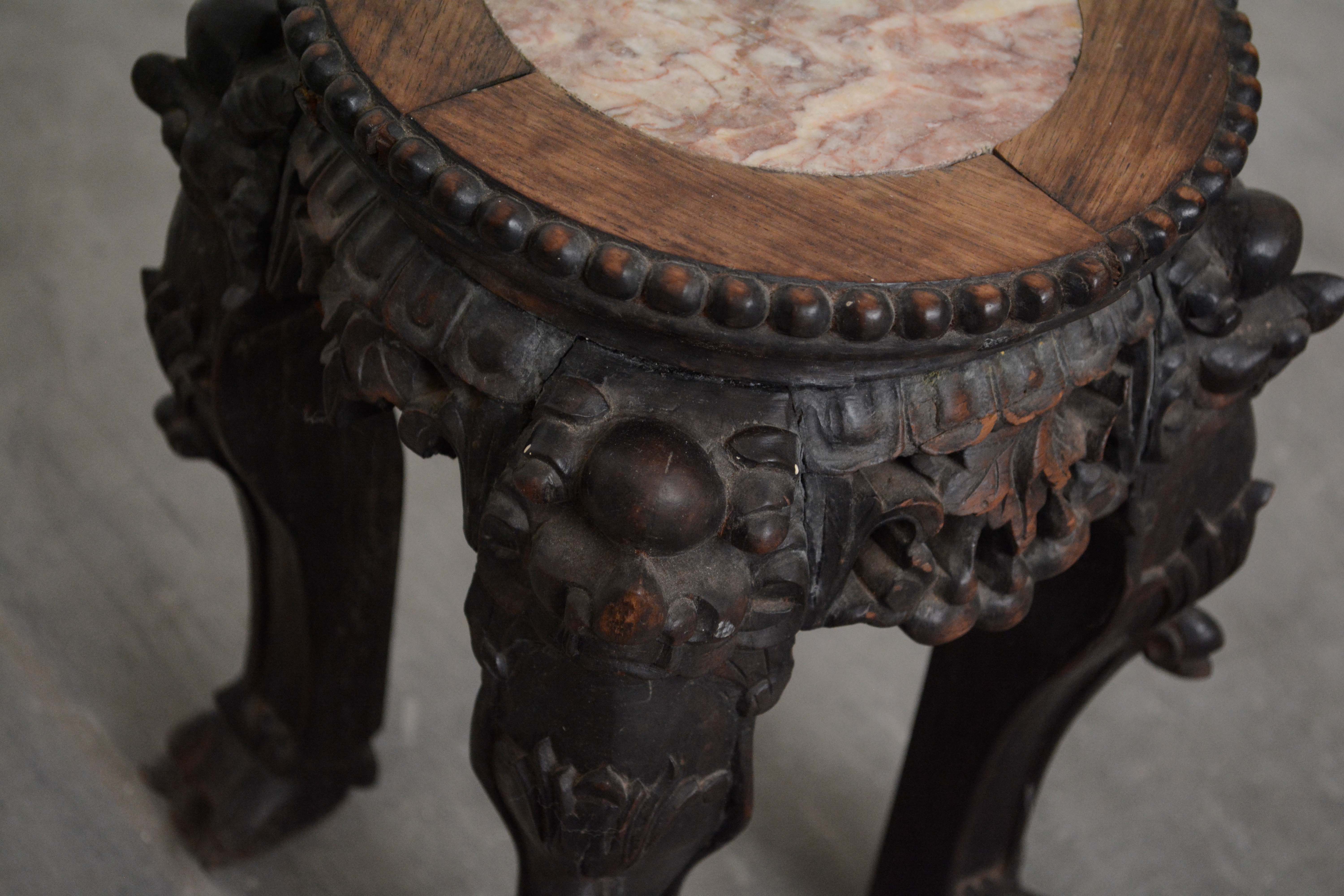 Chinese Carved Wood and Marble Plant Stands, Early/Mid 20th Century