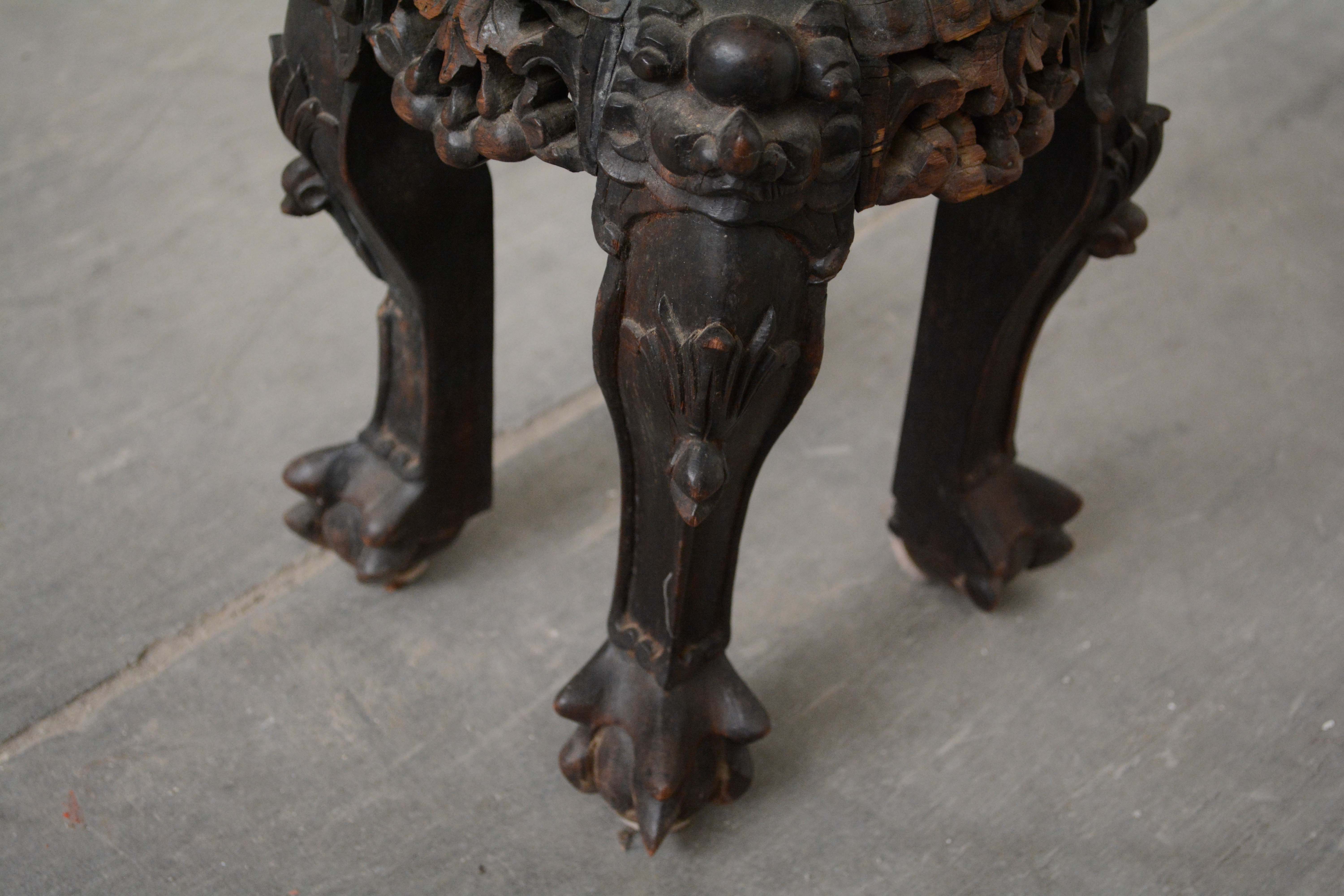 Chinese Carved Wood and Marble Plant Stands, Early/Mid 20th Century