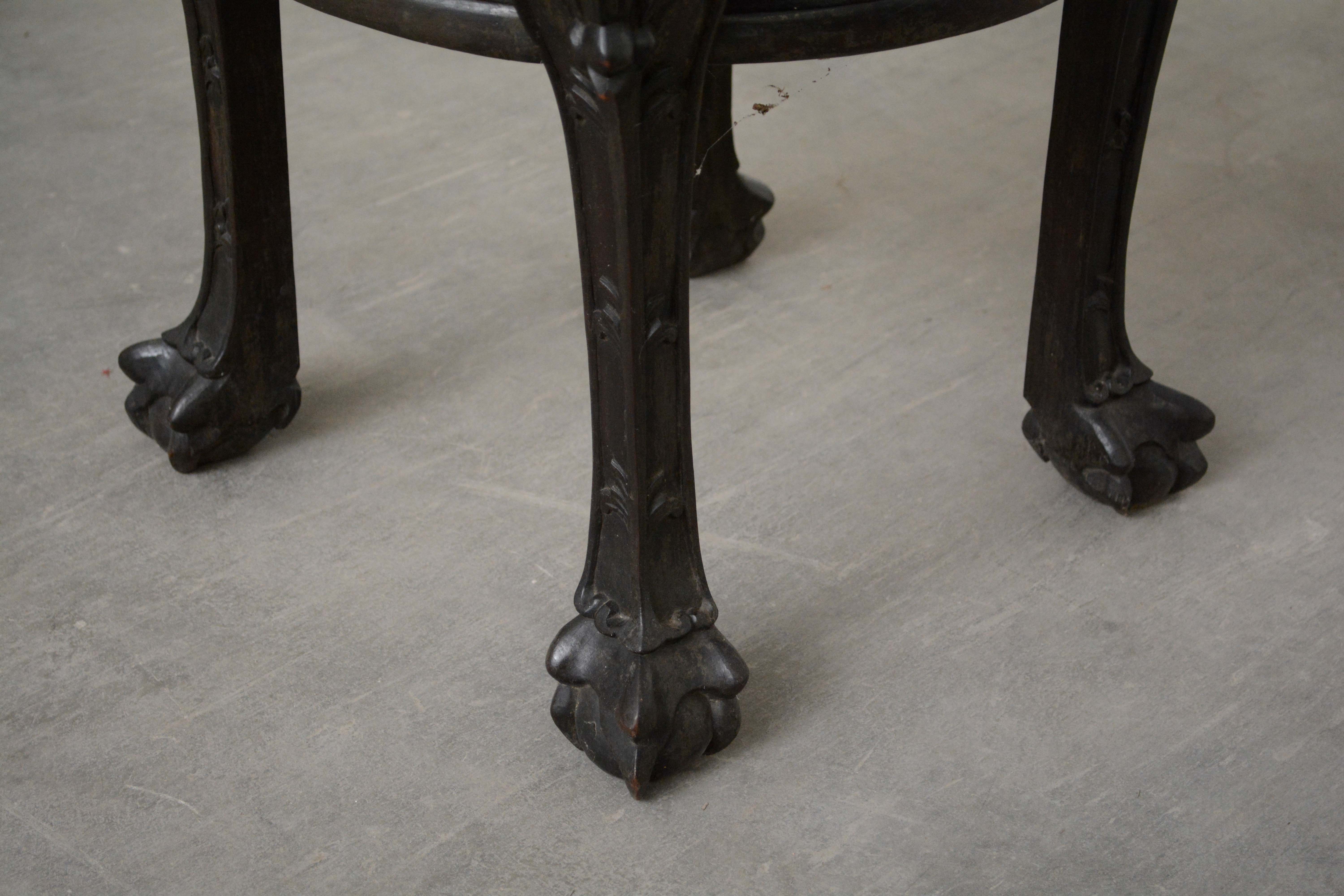 Chinese Carved Wood and Marble Plant Stand, Mid 20th Century