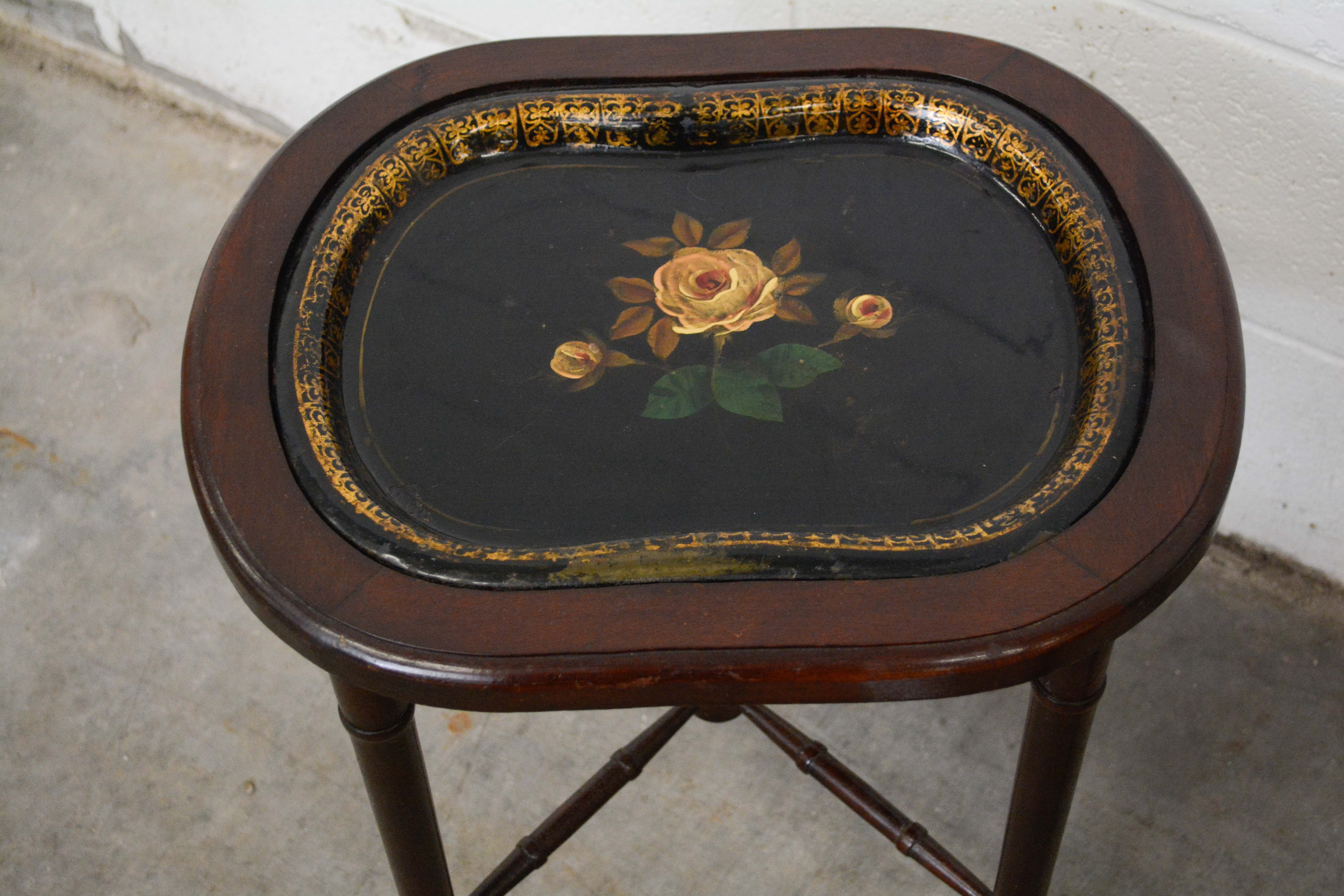 Pair of Victorian Black Lacquer and Parcel-Gilt Trays on Later, Custom Stands