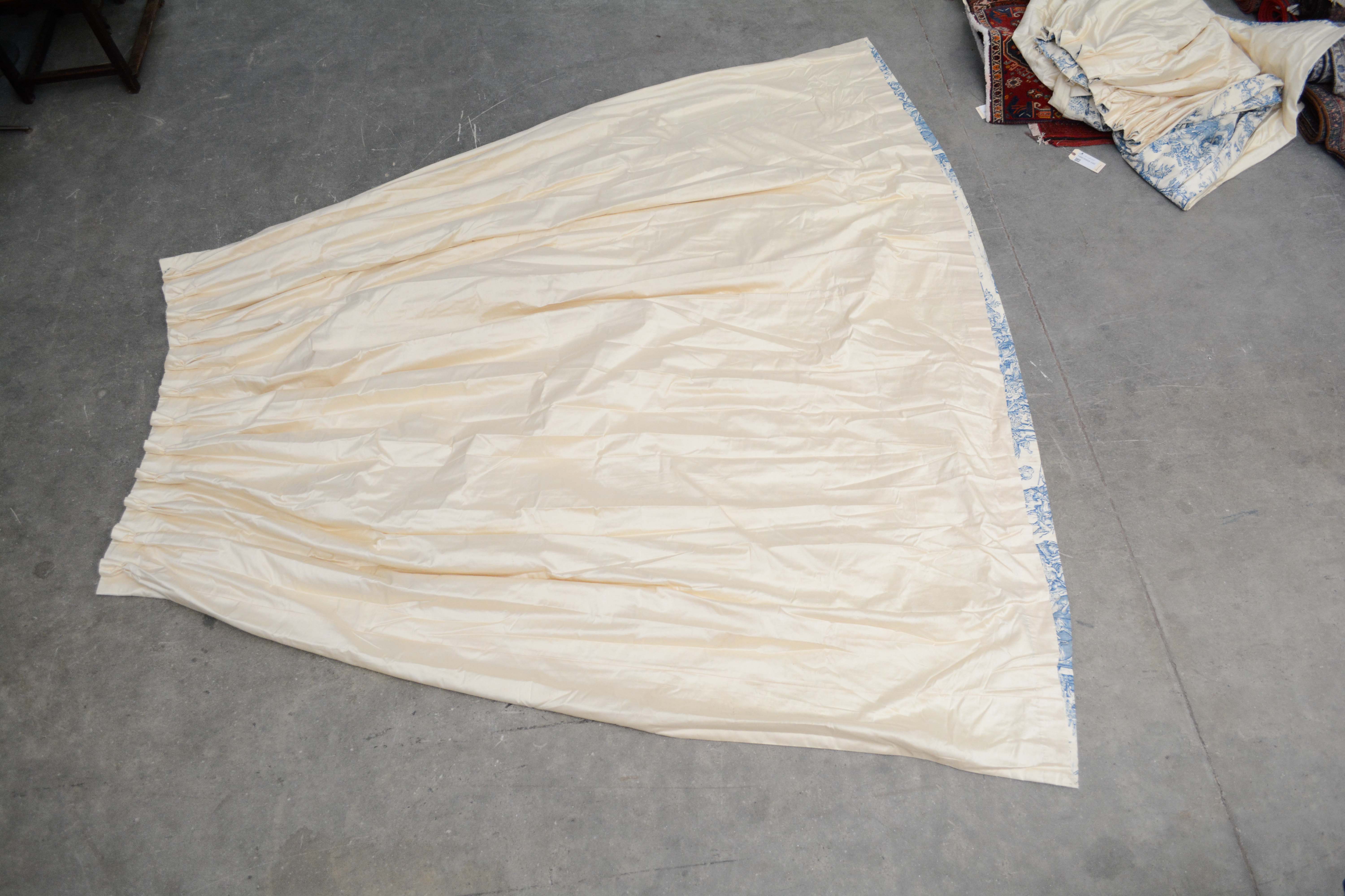 Blue and White Toile Pastoral Lined Curtain Panels