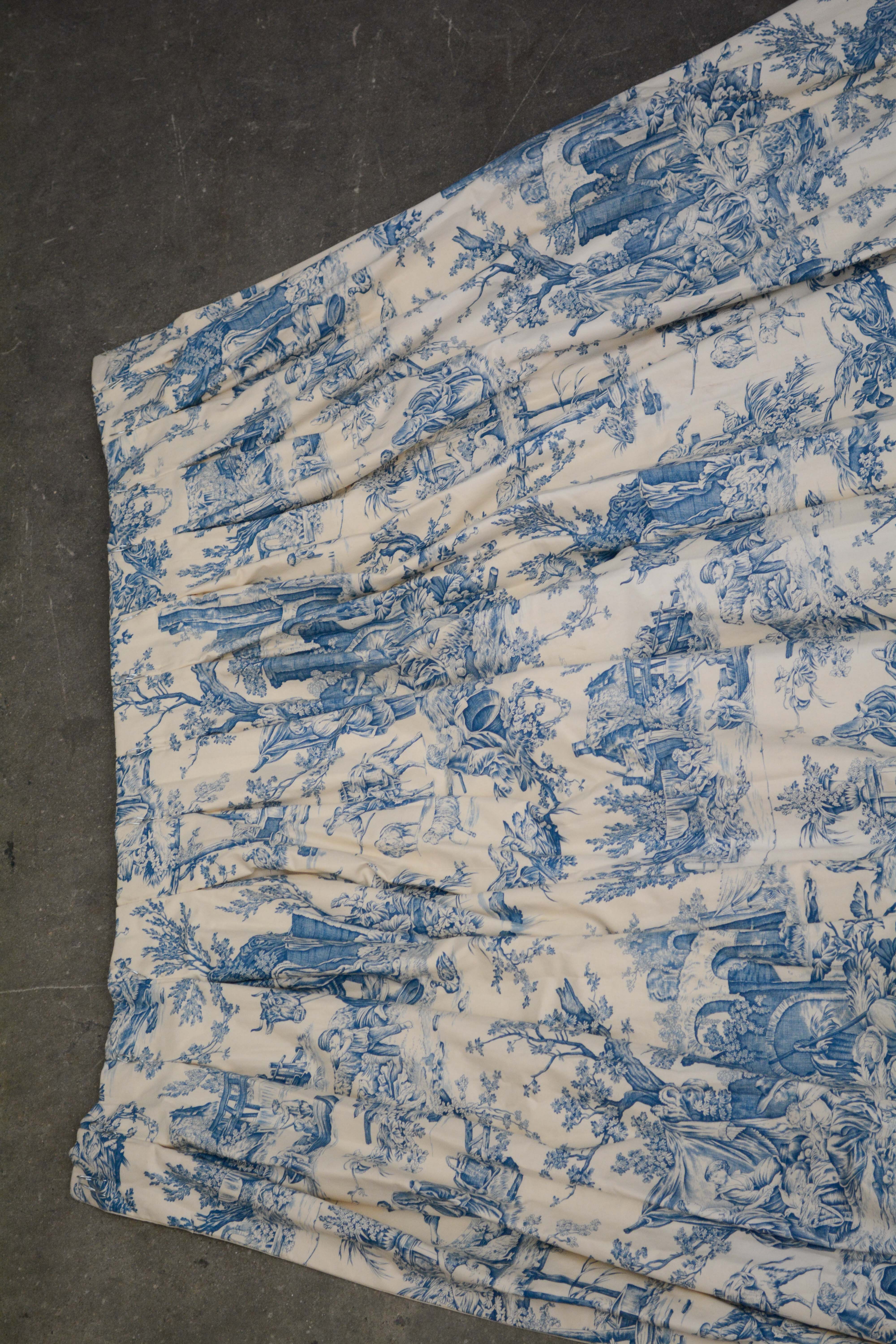 Blue and White Toile Pastoral Lined Curtain Panels