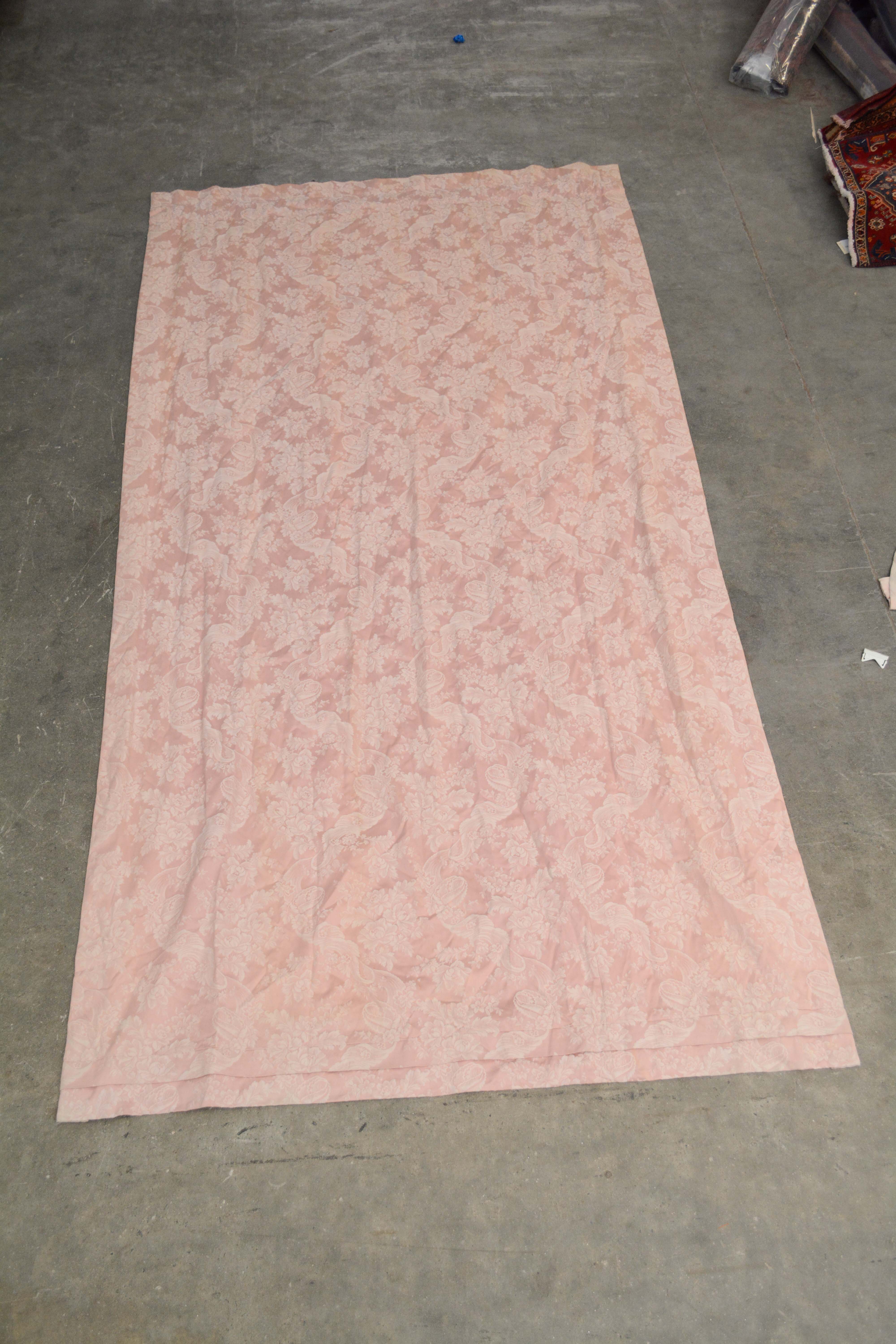 Pink Silk Floral Jacquard Lined Drapery Panels