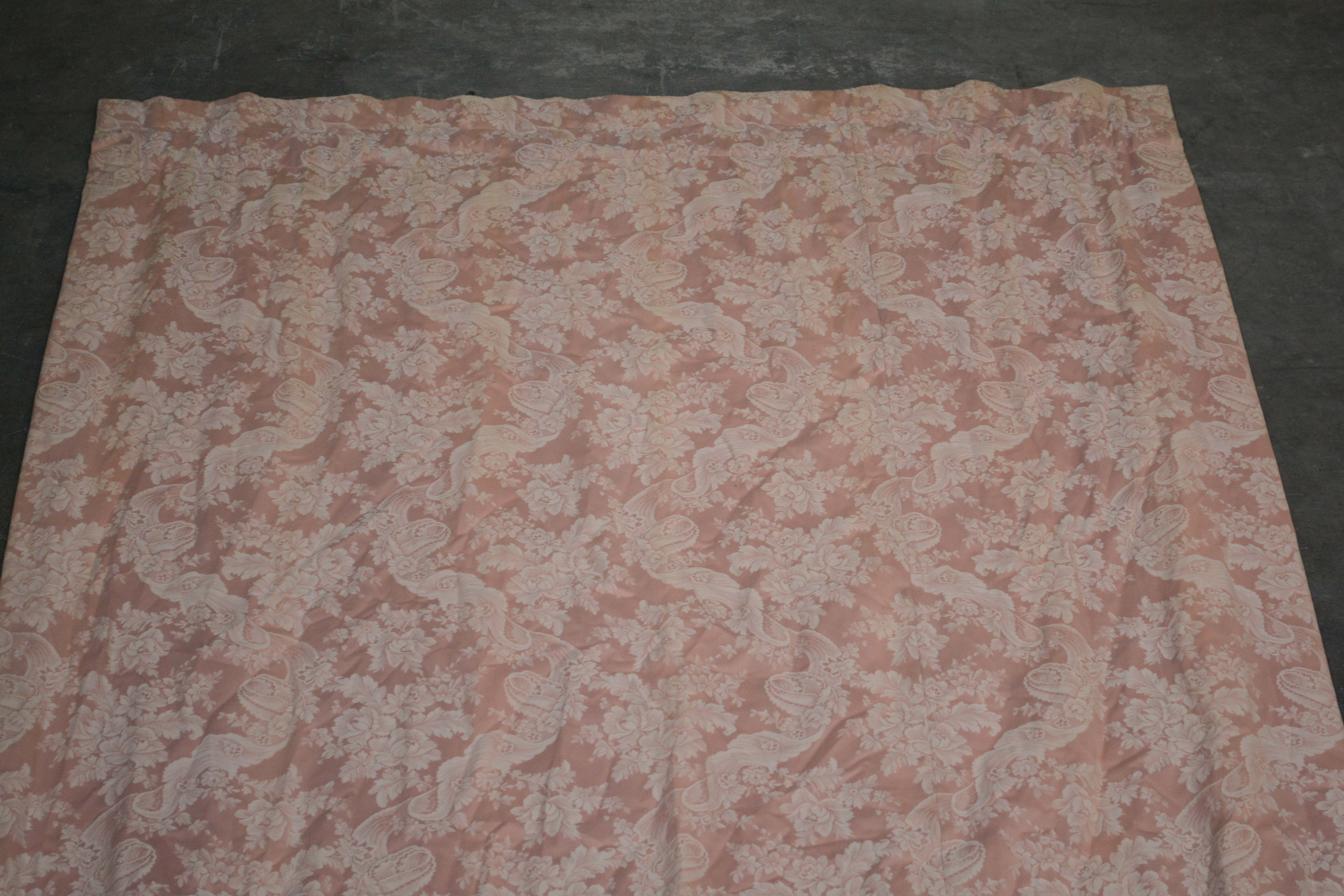 Pink Silk Floral Jacquard Lined Drapery Panels