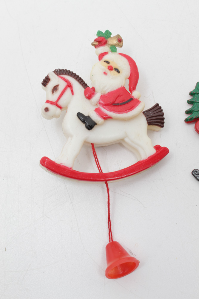 Two Vintage Santa Brooches with Pull Strings