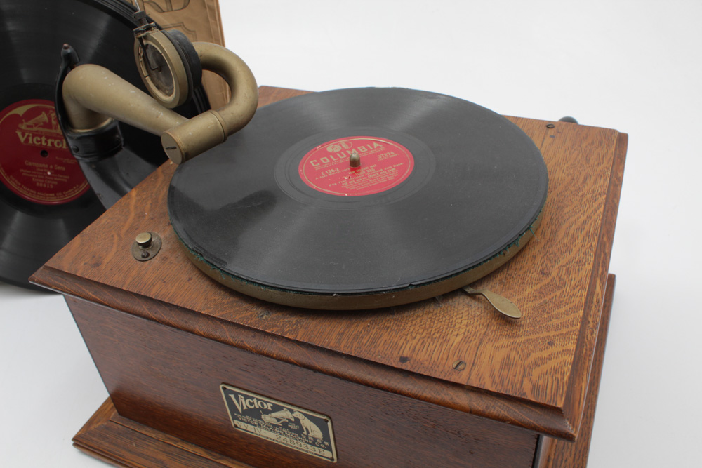 Victrola-Victor Talking Machine Victrola with Wood Case and Records