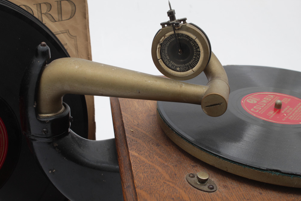Victrola-Victor Talking Machine Victrola with Wood Case and Records