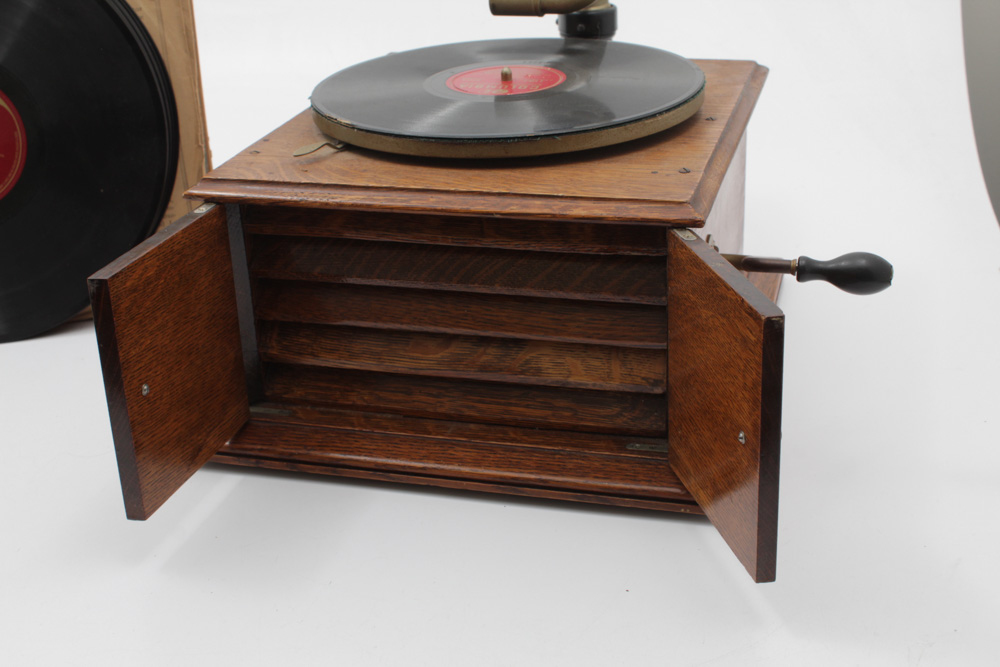 Victrola-Victor Talking Machine Victrola with Wood Case and Records