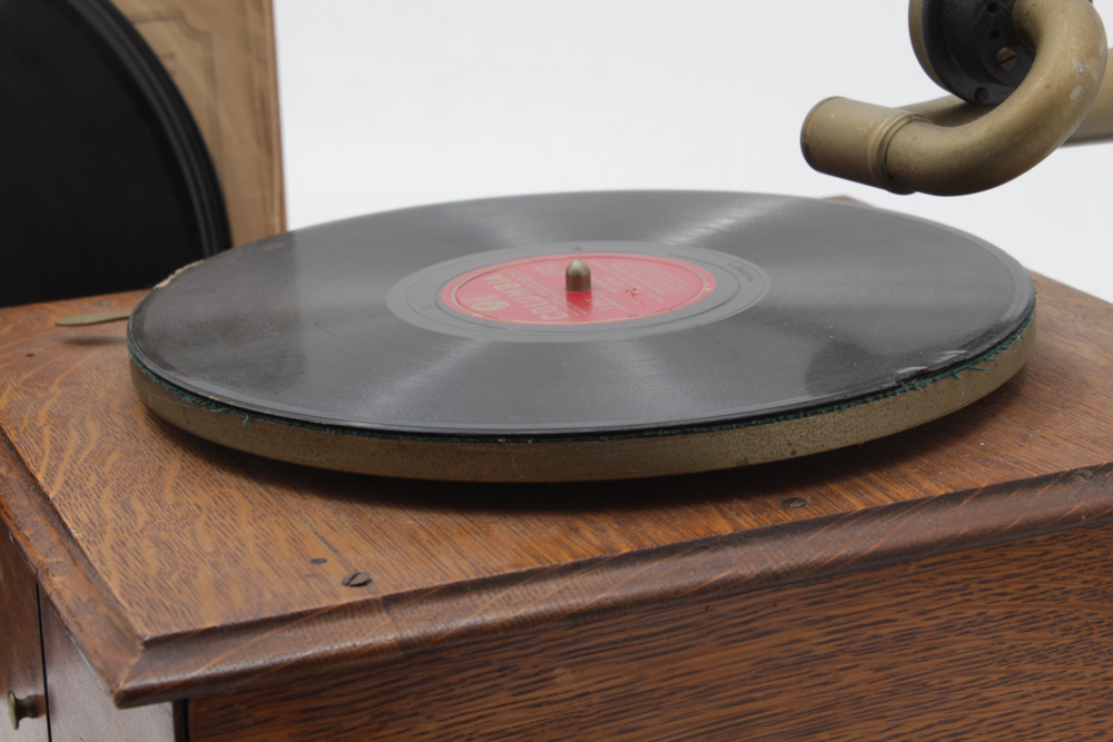 Victrola-Victor Talking Machine Victrola with Wood Case and Records