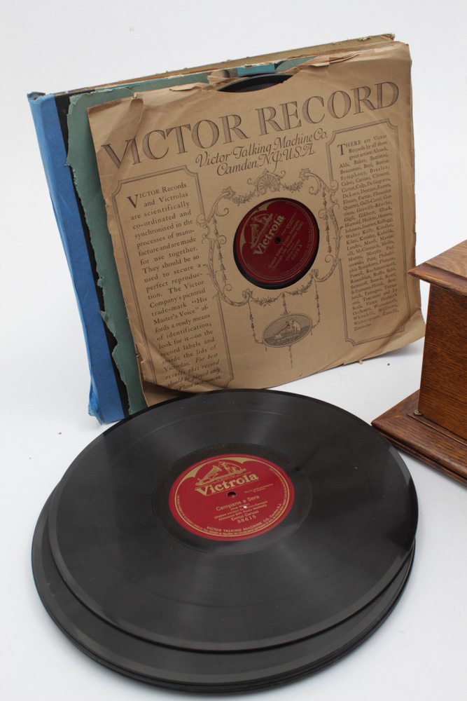 Victrola-Victor Talking Machine Victrola with Wood Case and Records