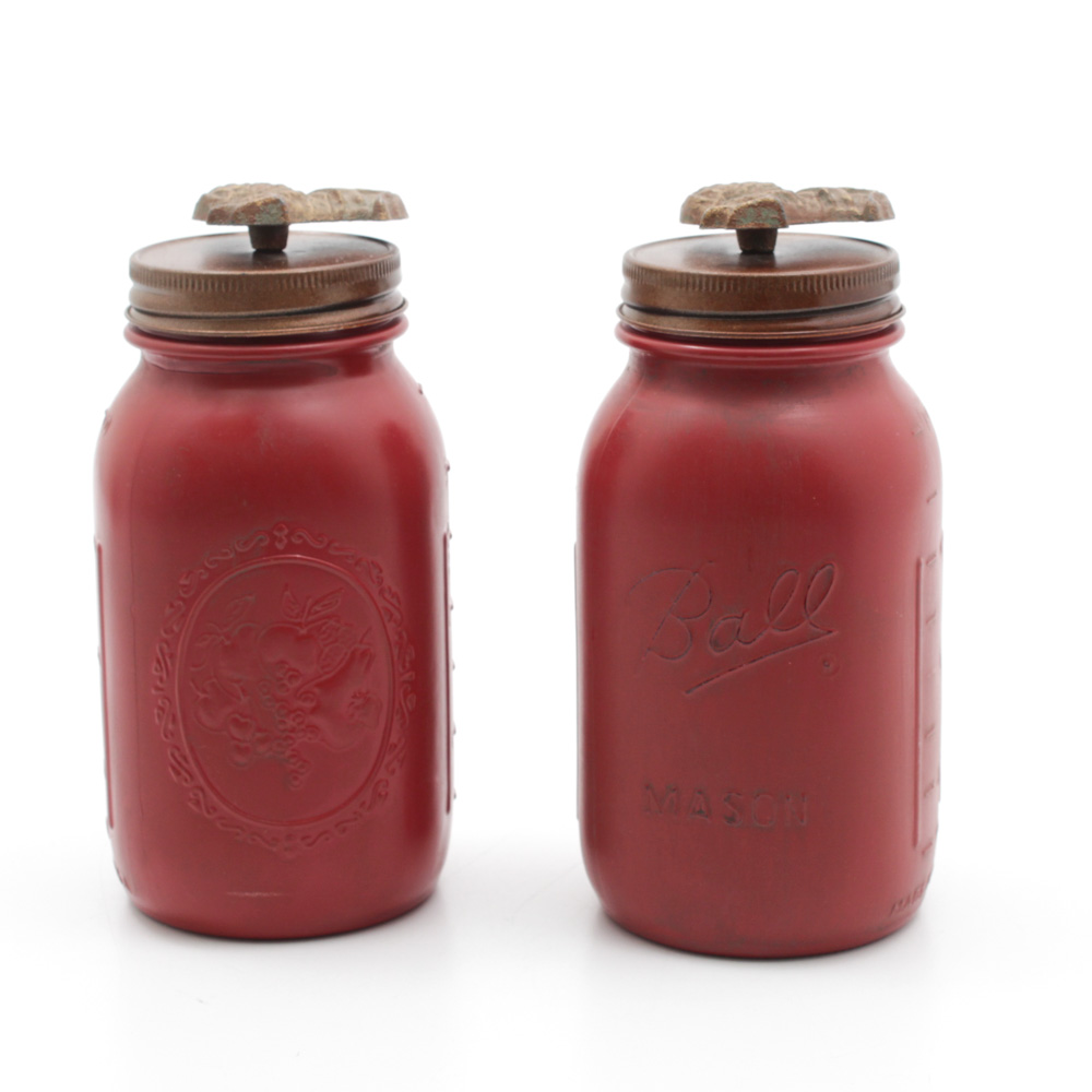 Rustic Painted Ball Jar Bookends with Roosters